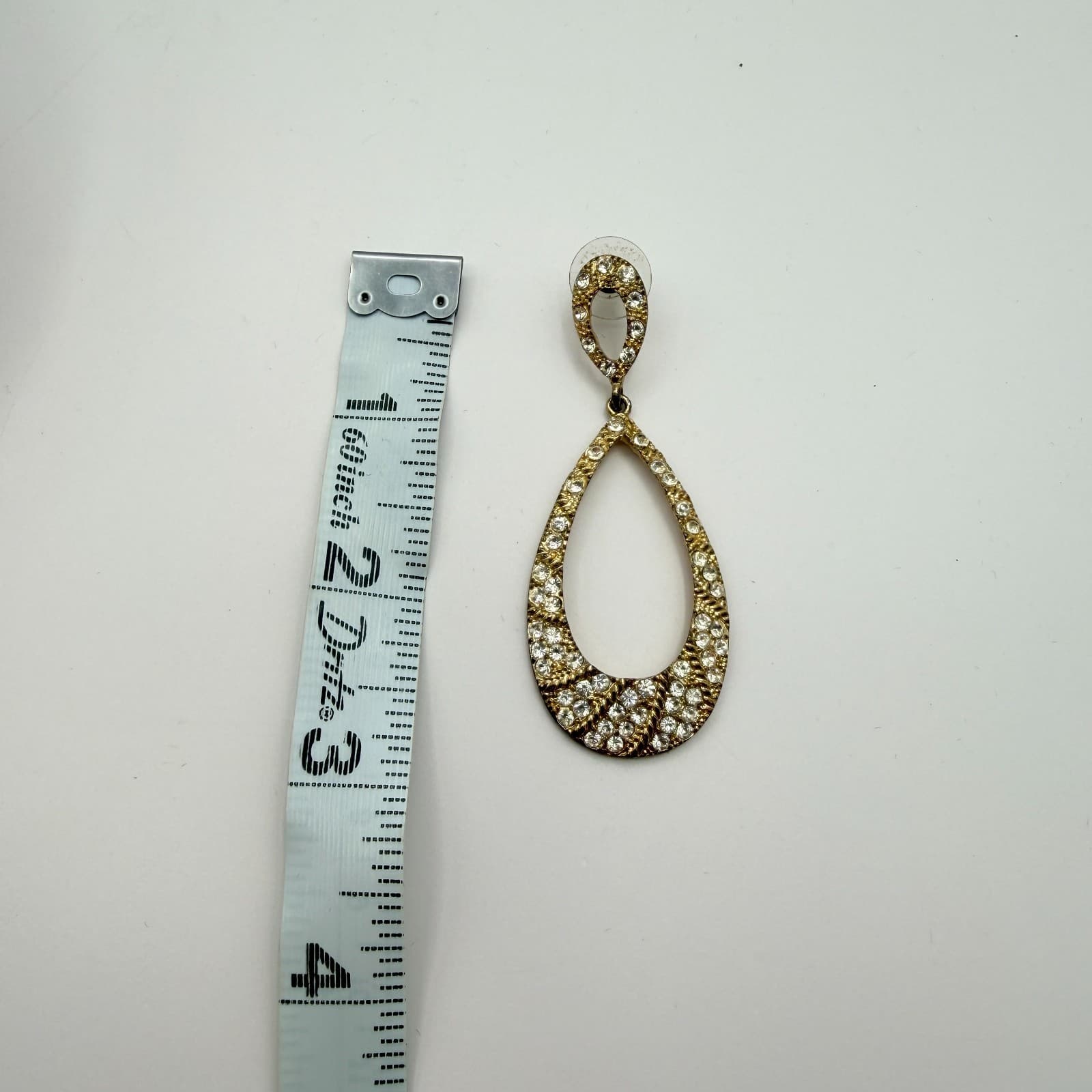 Vintage Y2K Gold Tone Teardrop Clear Rhinestone Dangle Earrings Women's Jewelry - Thumbnail 8