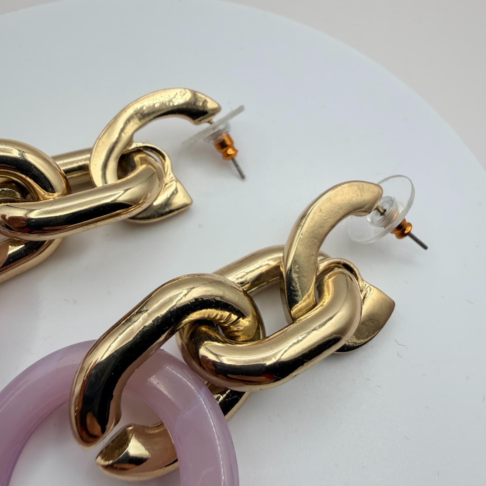 Vintage Y2K Gold Tone Chain Link Hoop Earrings Retro Women's Classic Jewelry - Thumbnail 4