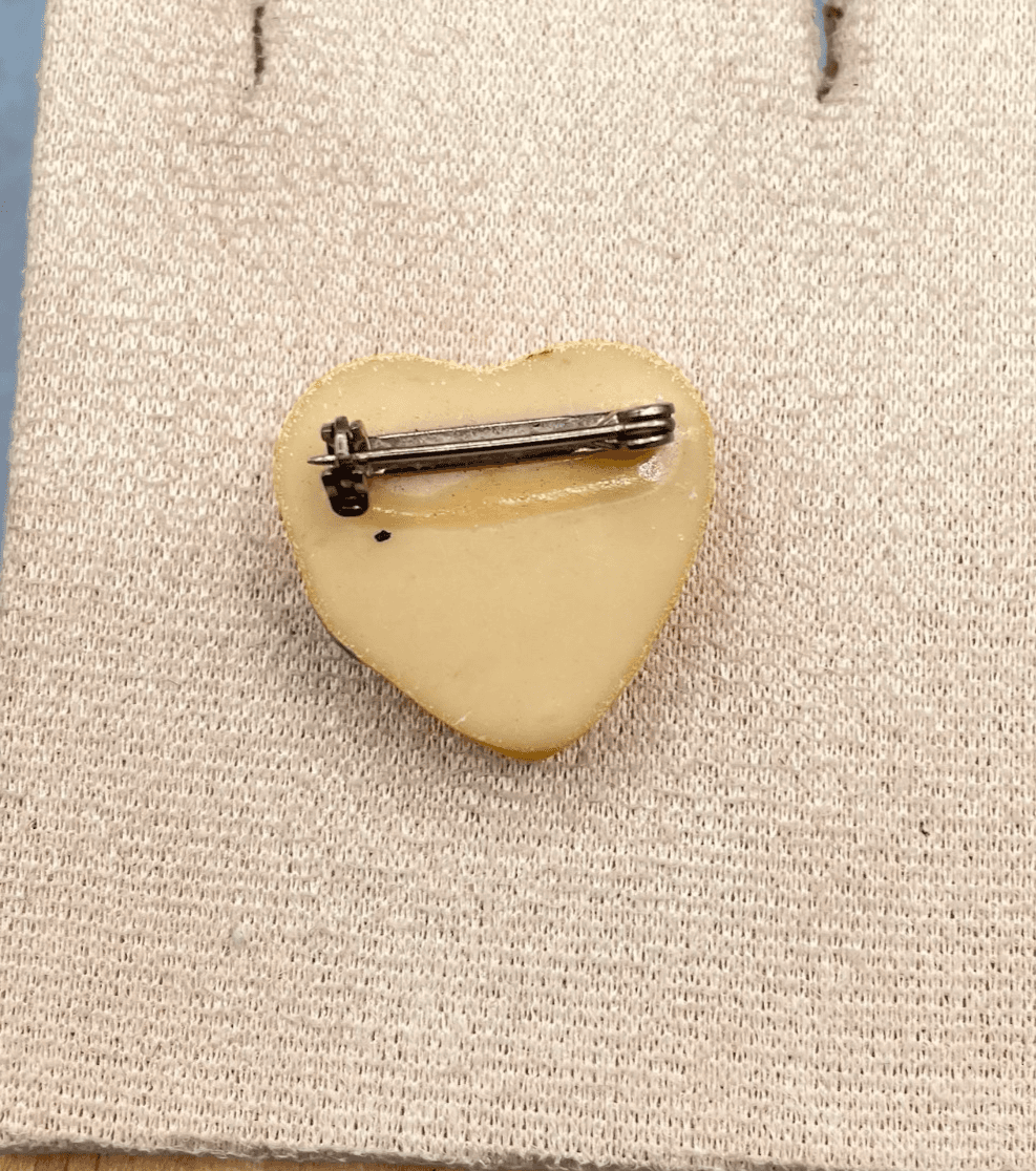 Vintage VTG Heart Pin Brooch Yellow Green Crackle Glaze Ceramic Style Valentine - Thumbnail 3