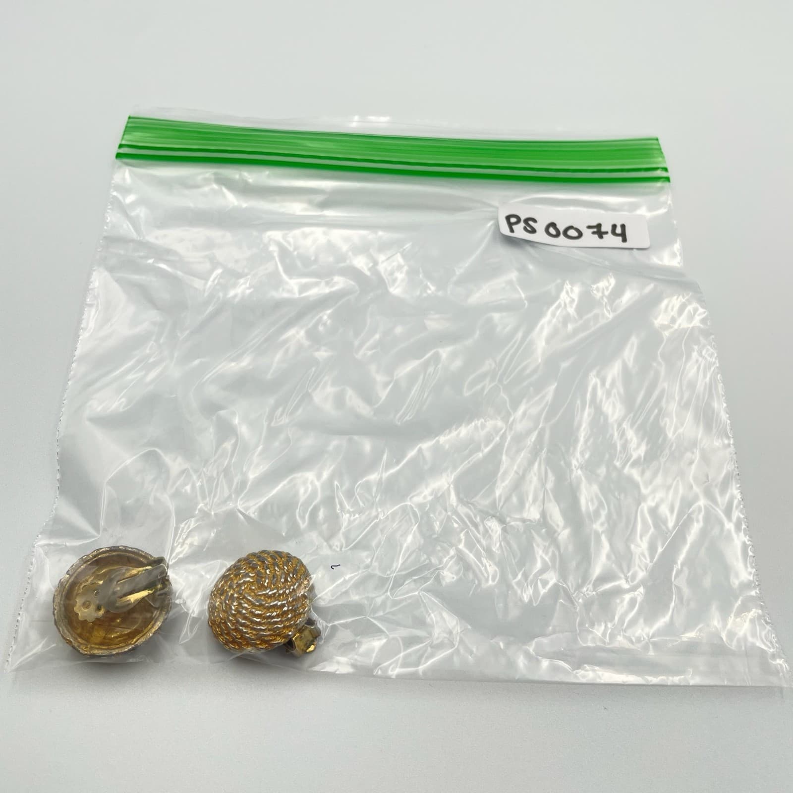 Vintage Gold Silver Tone Dome Clip Earrings Round Textured Swirl Knot Statement - Thumbnail 2