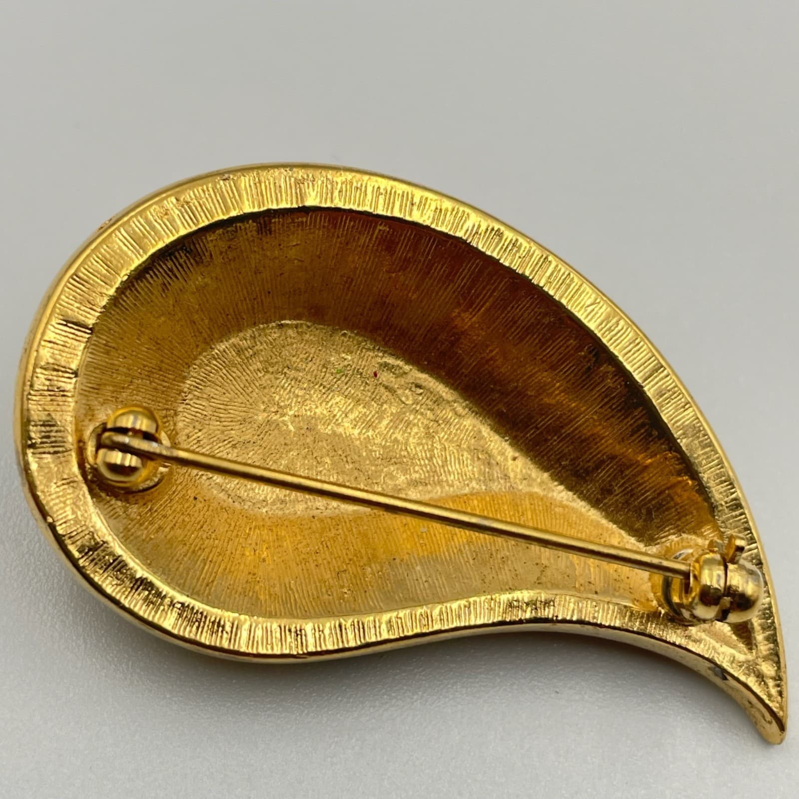 Vintage VTG Teardrop Paisley Brooch Pin Gold Tone Multi-Color Rhinestone - Thumbnail 3