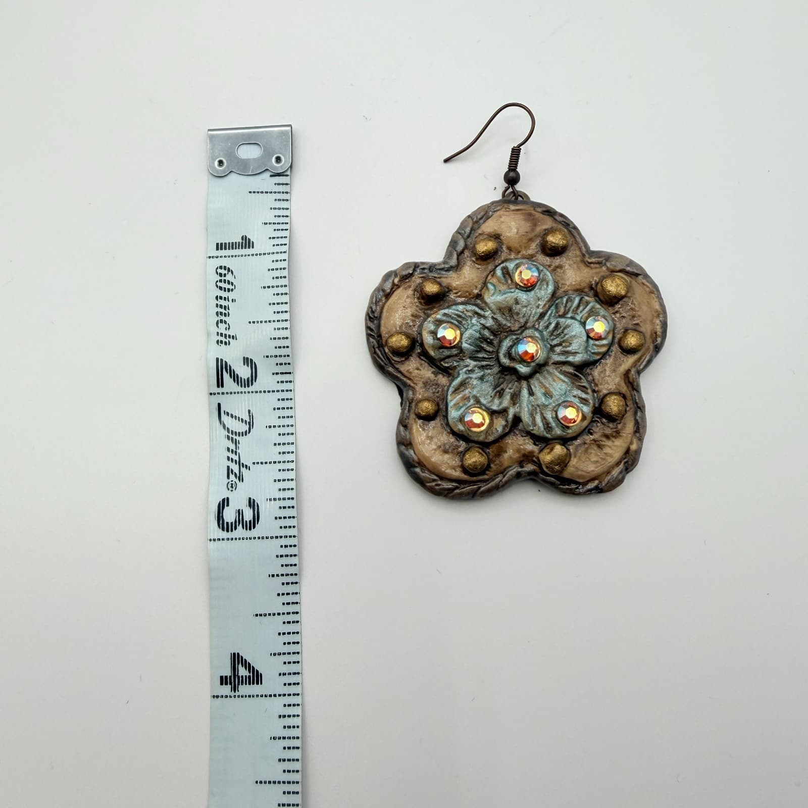 Vintage 90s Flower Drop Earrings Glass Rhinestone Women's Classic Jewelry - Thumbnail 10