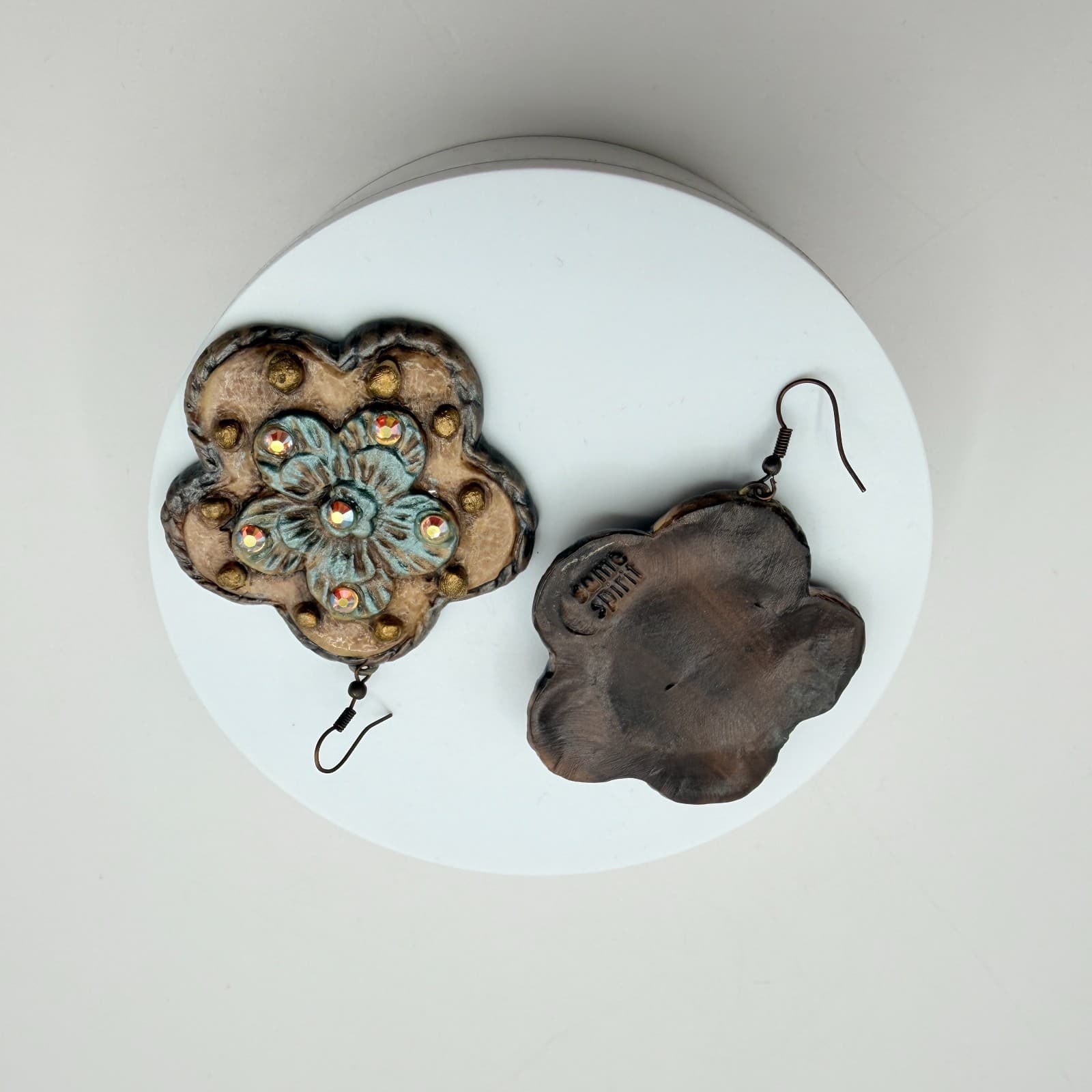 Vintage 90s Flower Drop Earrings Glass Rhinestone Women's Classic Jewelry - Thumbnail 8