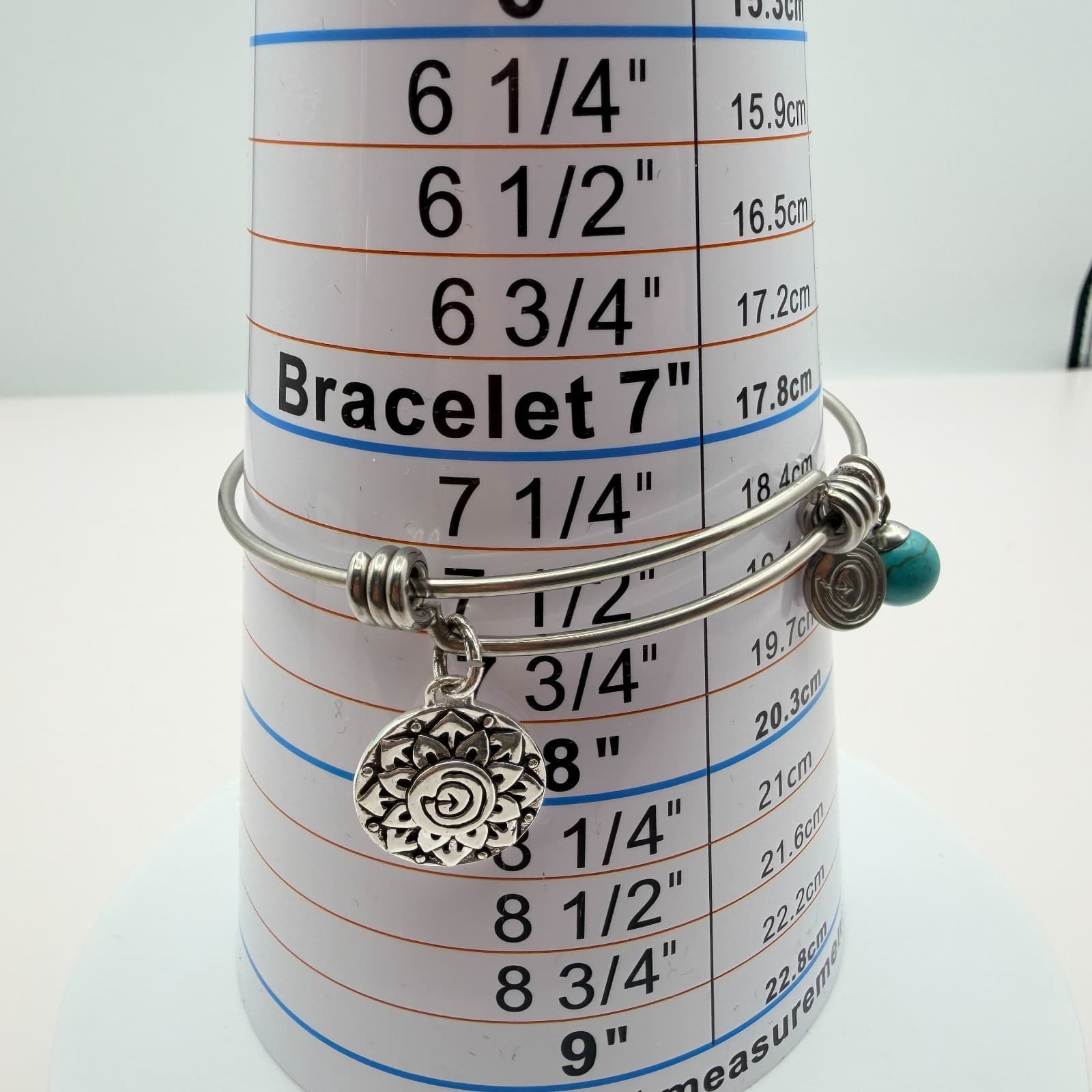 Vintage 90s Silver Tone Adjustable Charm Bracelet Turquoise Classic Jewelry - Thumbnail 7