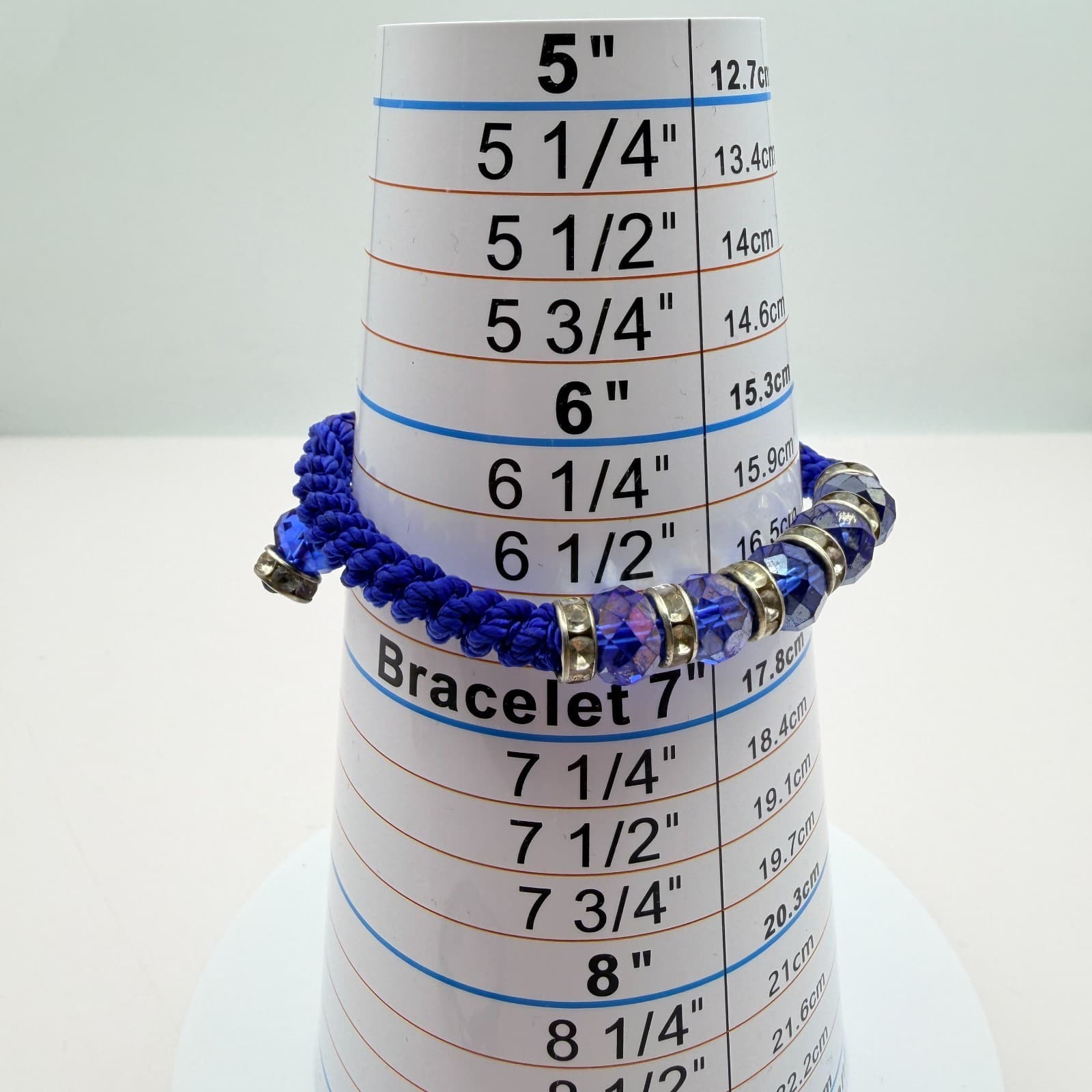 Vintage 90s Blue Beaded Rhinestone Macrame Bracelet 2 Pics Silver Tone Jewelry - Thumbnail 9