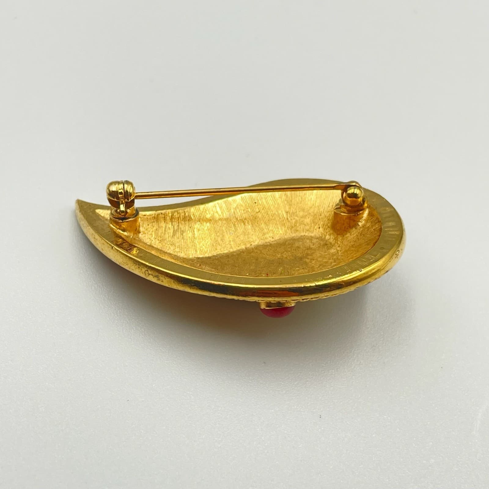 Vintage VTG Teardrop Paisley Brooch Pin Gold Tone Multi-Color Rhinestone - Thumbnail 5