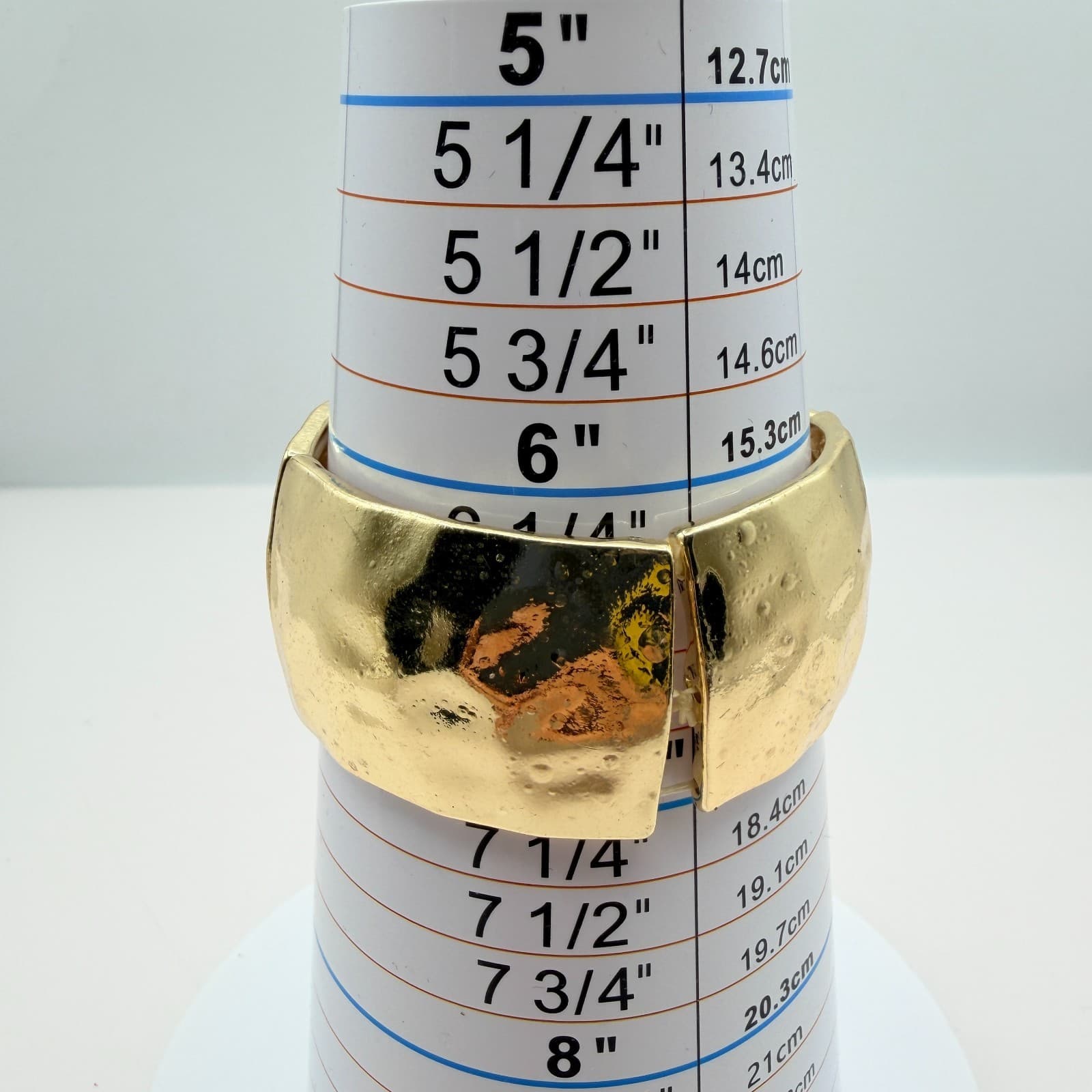 Vintage 80s Hammered Gold Tone Chunky Wide Stretch Cuff Bracelet Jewelry - Thumbnail 8