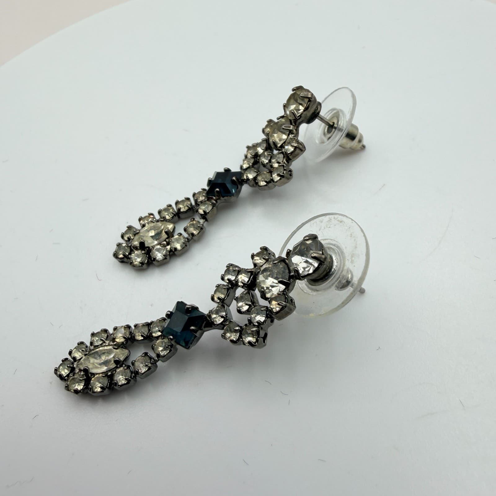 Vintage 80s Revival Chandelier Dangle Earrings Smokey Rhinestone Classic Jewelry - Thumbnail 6