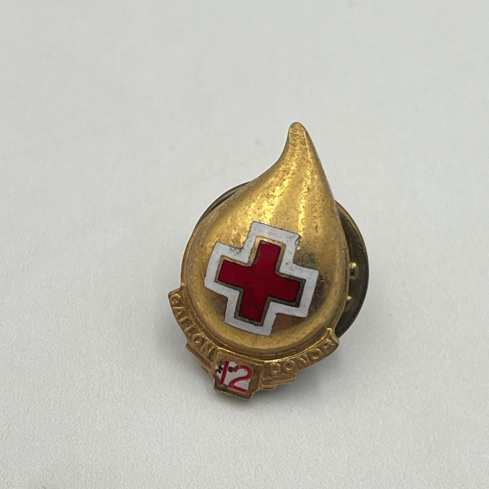 Vintage VTG Cross 12 Gallon Blood Donor Lapel Pin Gold Enamel Brooch Award - Thumbnail 11