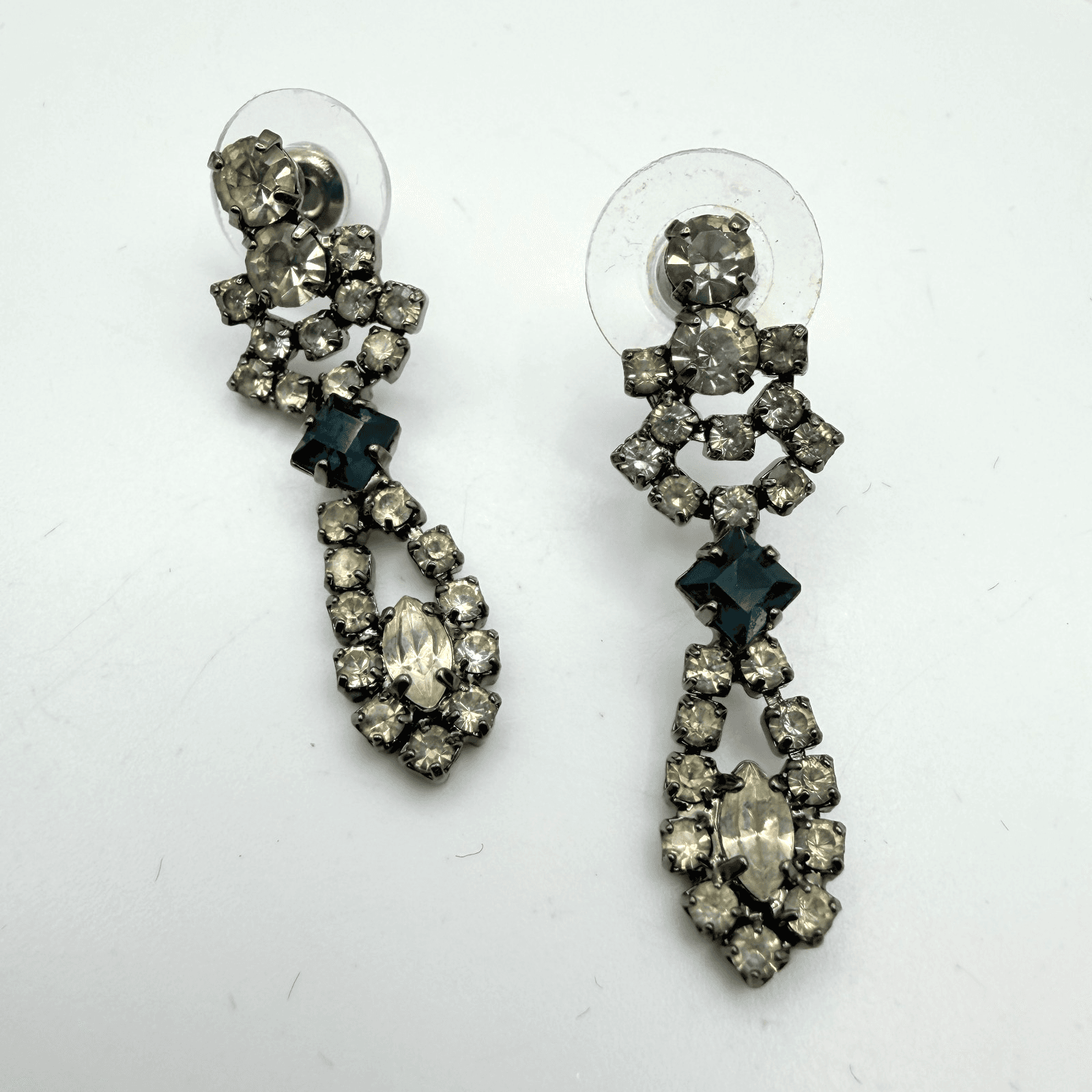 Vintage 80s Revival Chandelier Dangle Earrings Smokey Rhinestone Classic Jewelry - Image 1