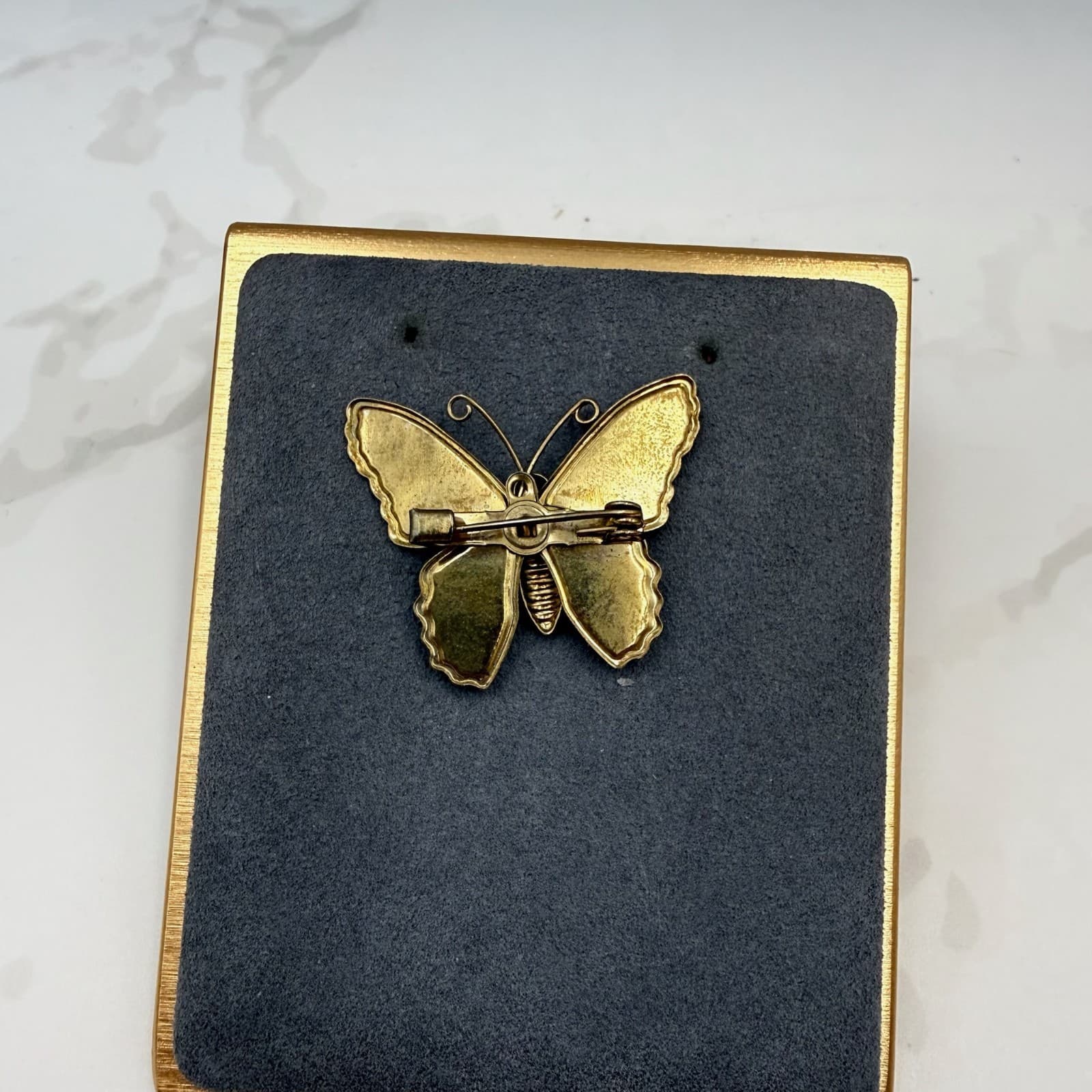 Vintage Butterfly Multicolored Hand-Painted Gold-Toned Retro Enamel Brooch Pin - Thumbnail 6