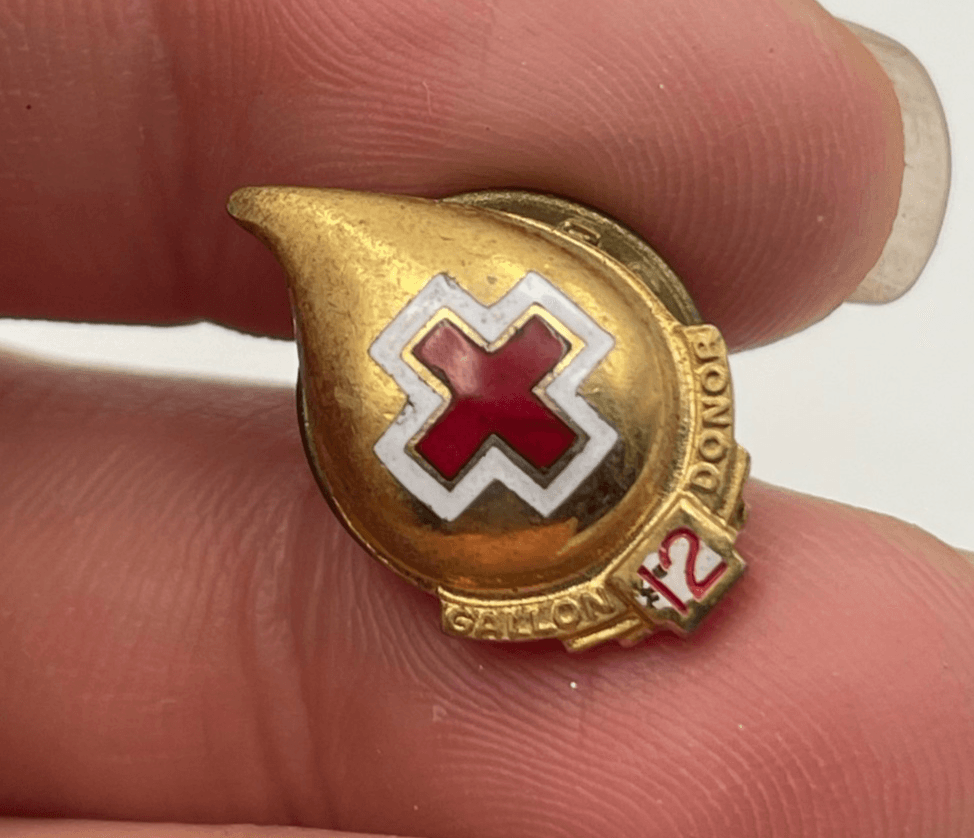 Vintage VTG Cross 12 Gallon Blood Donor Lapel Pin Gold Enamel Brooch Award - Image 1
