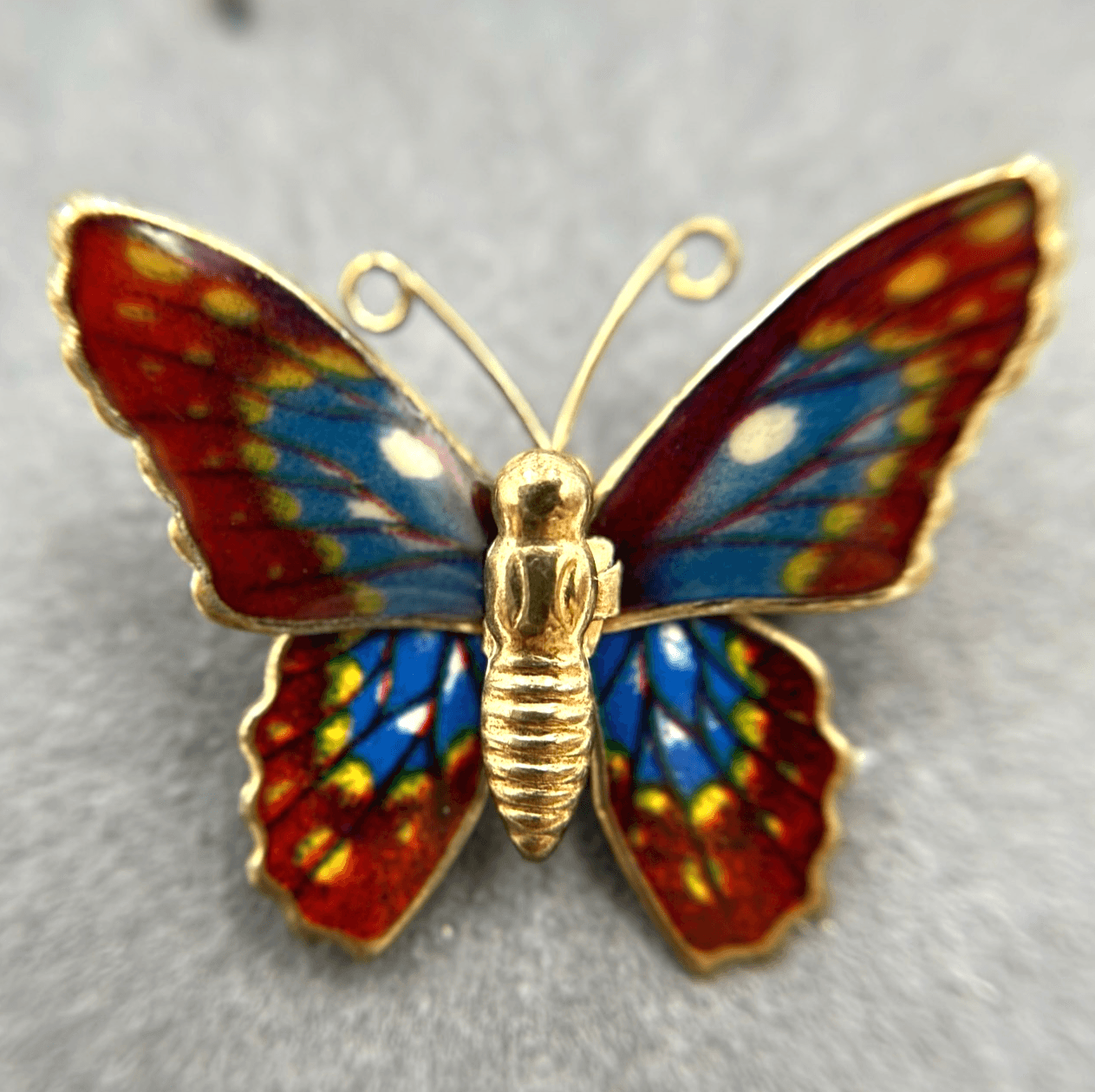 Vintage Butterfly Multicolored Hand-Painted Gold-Toned Retro Enamel Brooch Pin - Image 1