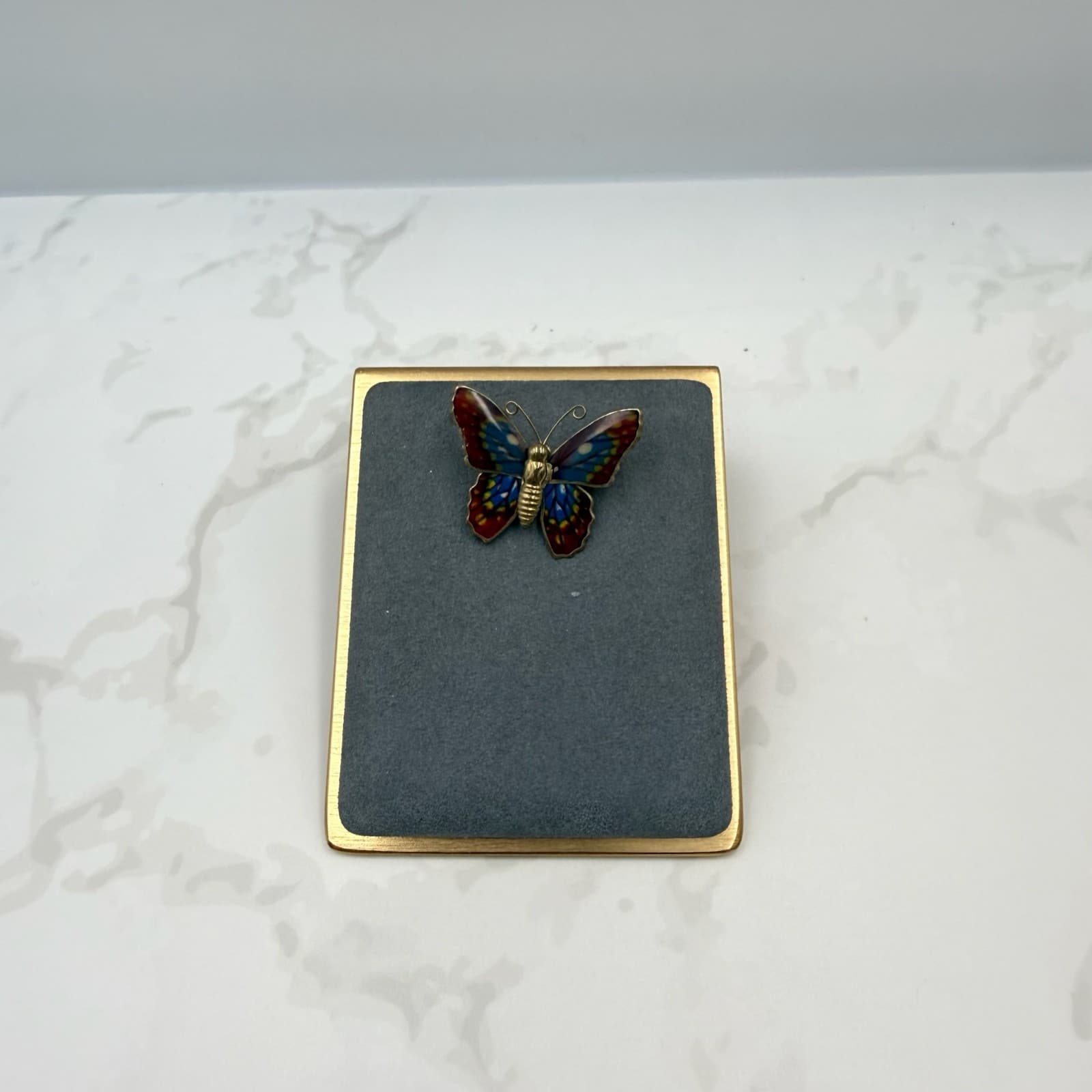 Vintage Butterfly Multicolored Hand-Painted Gold-Toned Retro Enamel Brooch Pin - Thumbnail 2