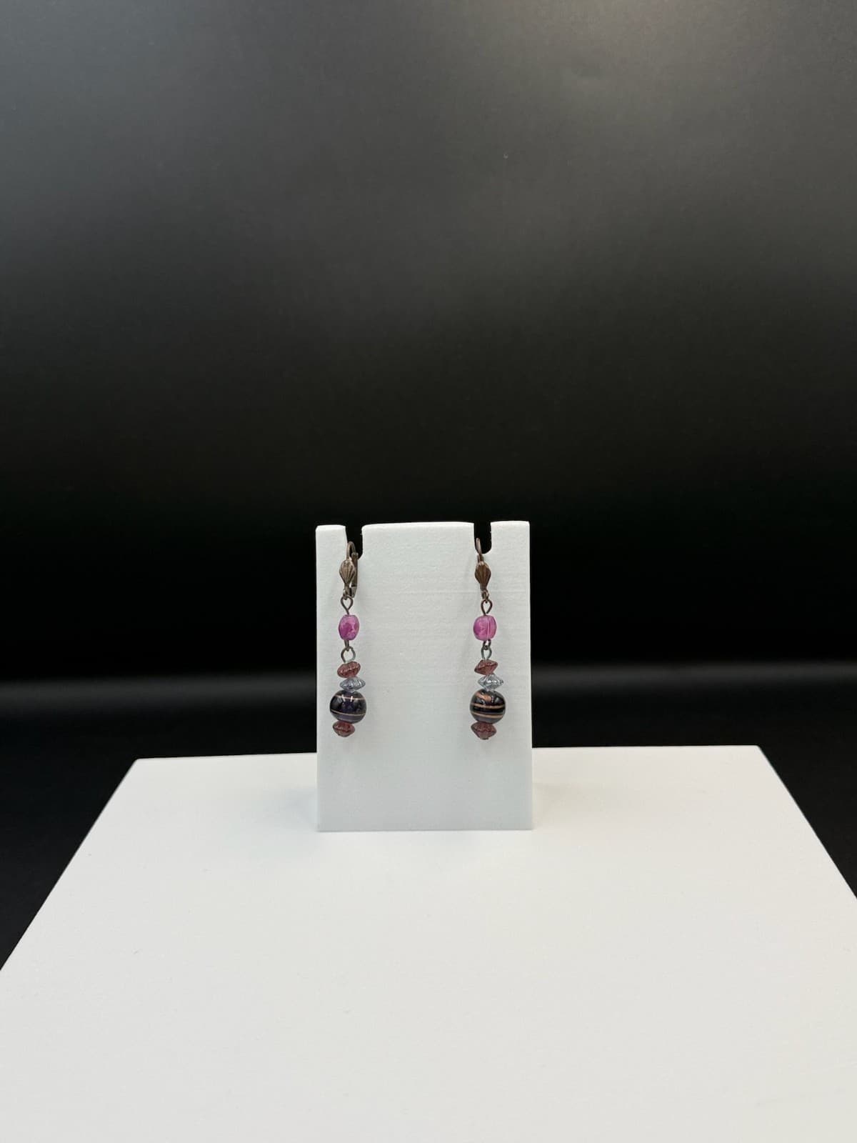 Vintage Purple Glass Lever-Back Beaded Dangle Drop Fashion Bohemian Earrings - Thumbnail 2