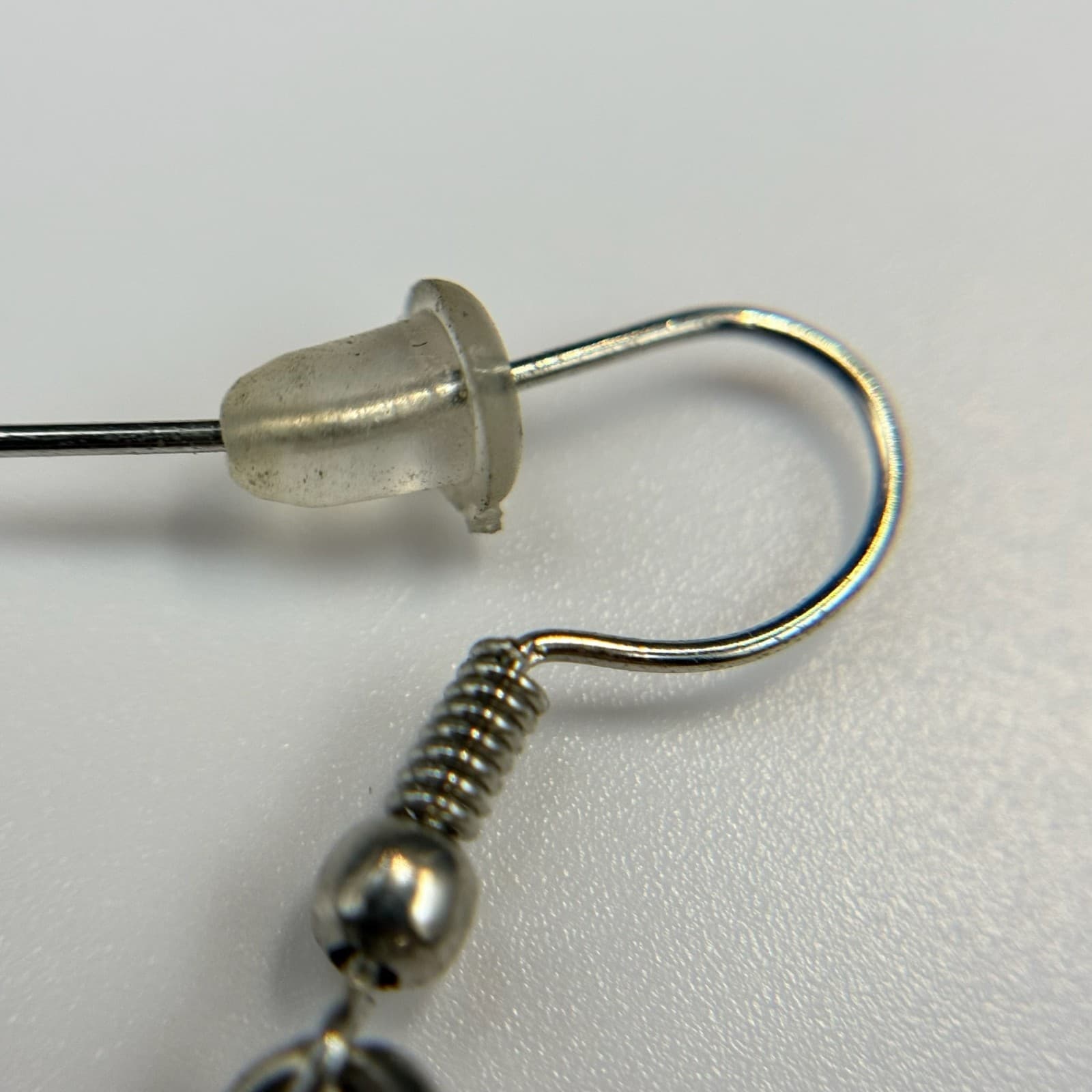 Vintage Round Black Stone Silver-Toned Bohemian Dangle Drop Hook Earrings - Thumbnail 8