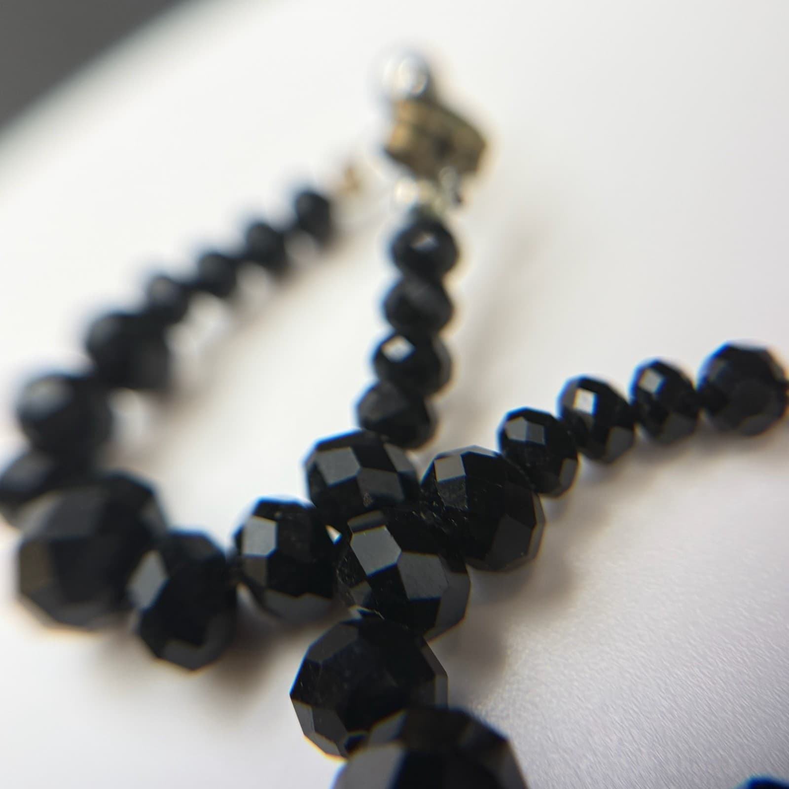 Vintage Black Faceted Glass Clip-On Fashion Classic Beaded Spinel Hoops Earrings - Thumbnail 12