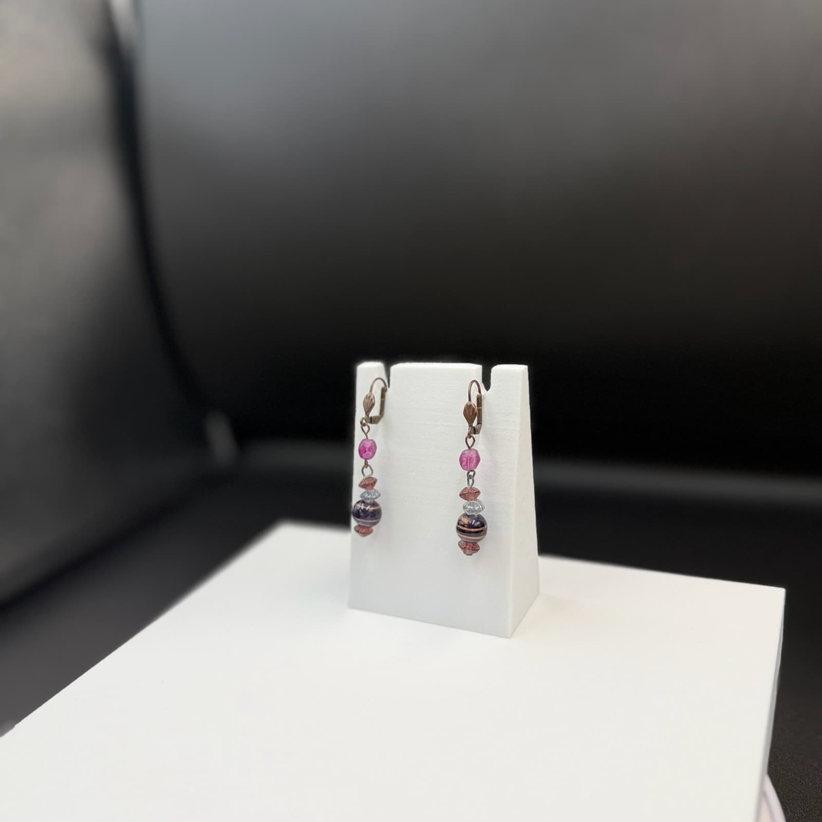 Vintage Purple Glass Lever-Back Beaded Dangle Drop Fashion Bohemian Earrings - Thumbnail 4