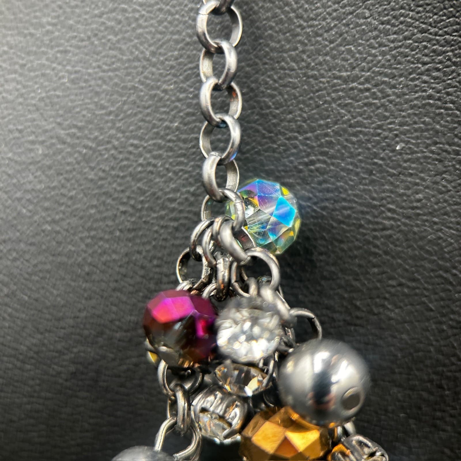 Vintage Gunmetal Cluster Statement Necklace Multicolor Beads 18in - Thumbnail 7