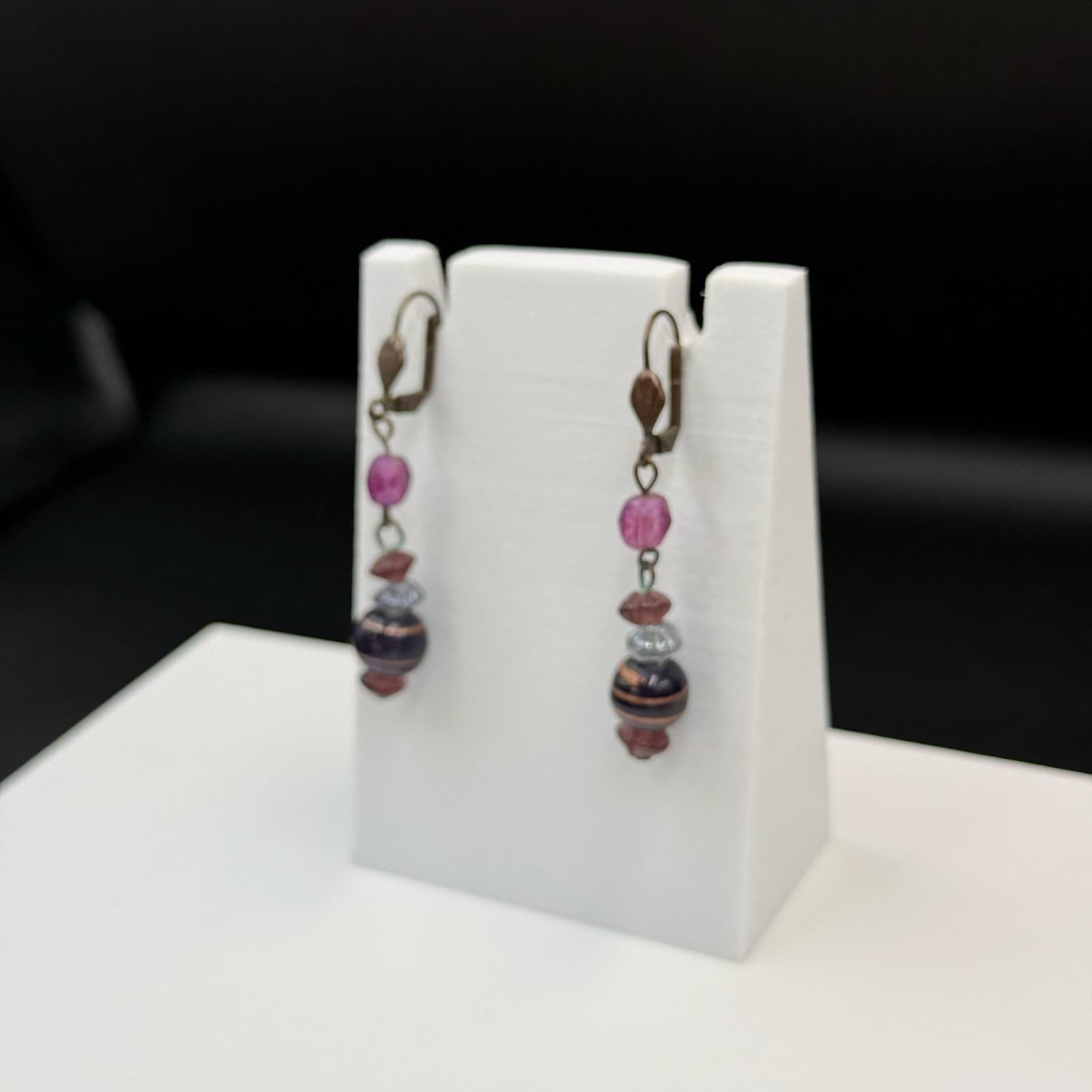 Vintage Purple Glass Lever-Back Beaded Dangle Drop Fashion Bohemian Earrings - Thumbnail 7