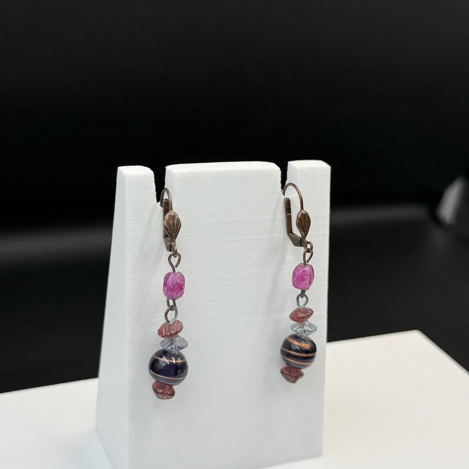 Vintage Purple Glass Lever-Back Beaded Dangle Drop Fashion Bohemian Earrings - Thumbnail 8