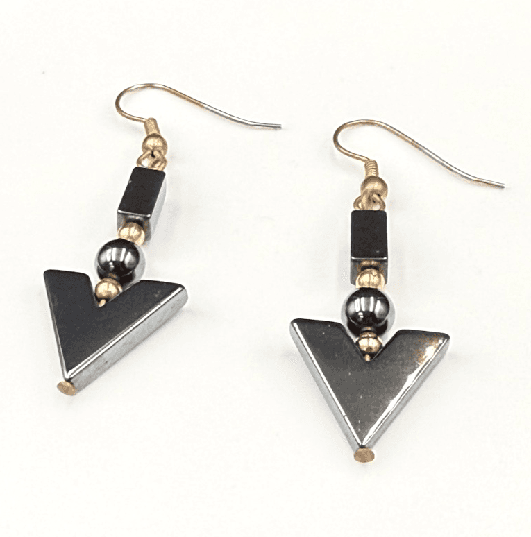 Vintage Black Hematite Geometric Gold-Toned Fashion Dangle Drop Hook Earrings - Image 1