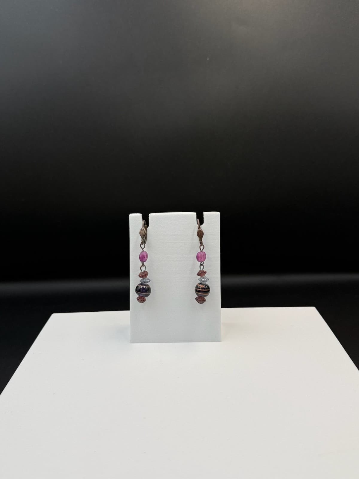 Vintage Purple Glass Lever-Back Beaded Dangle Drop Fashion Bohemian Earrings - Thumbnail 3