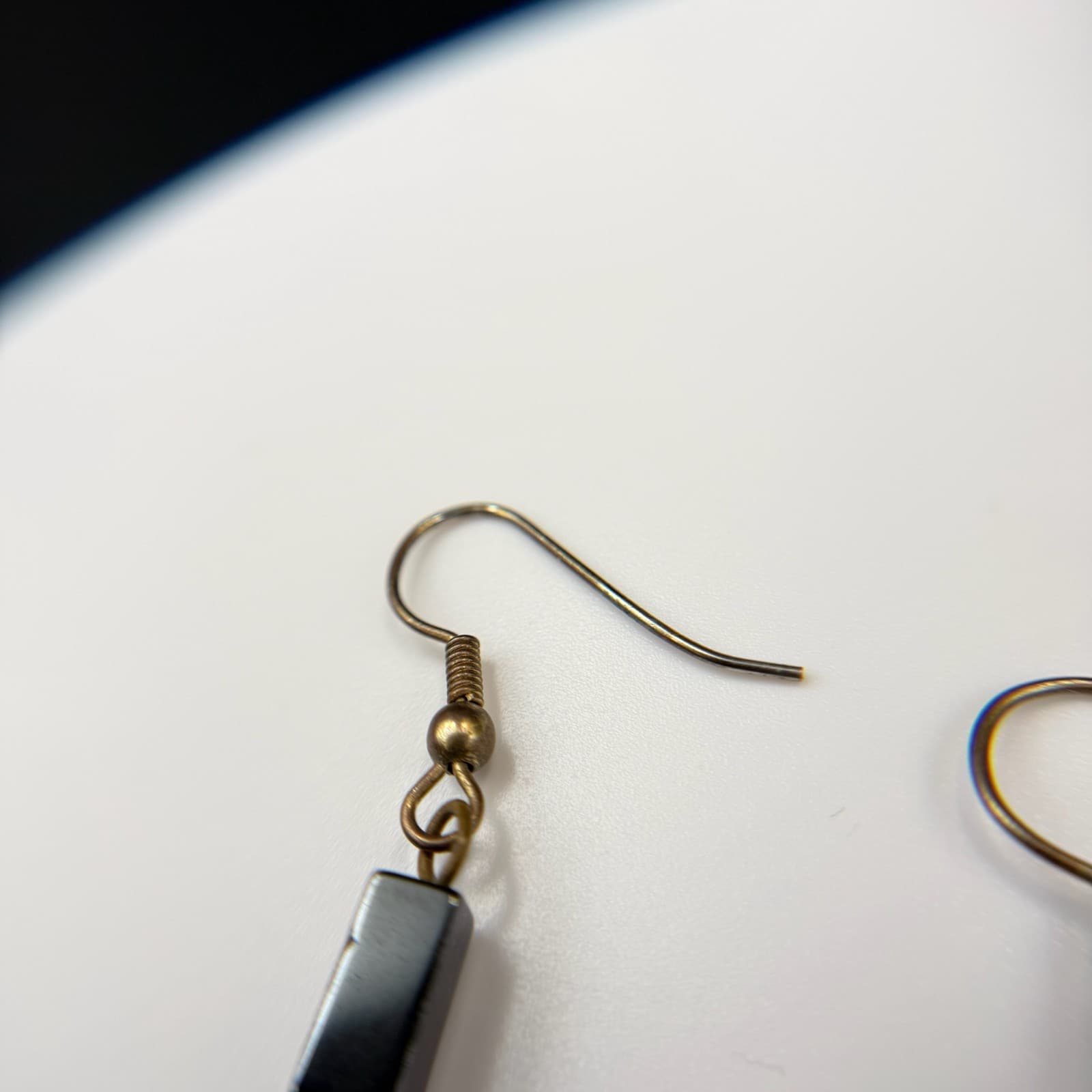 Vintage Black Hematite Geometric Gold-Toned Fashion Dangle Drop Hook Earrings - Thumbnail 11