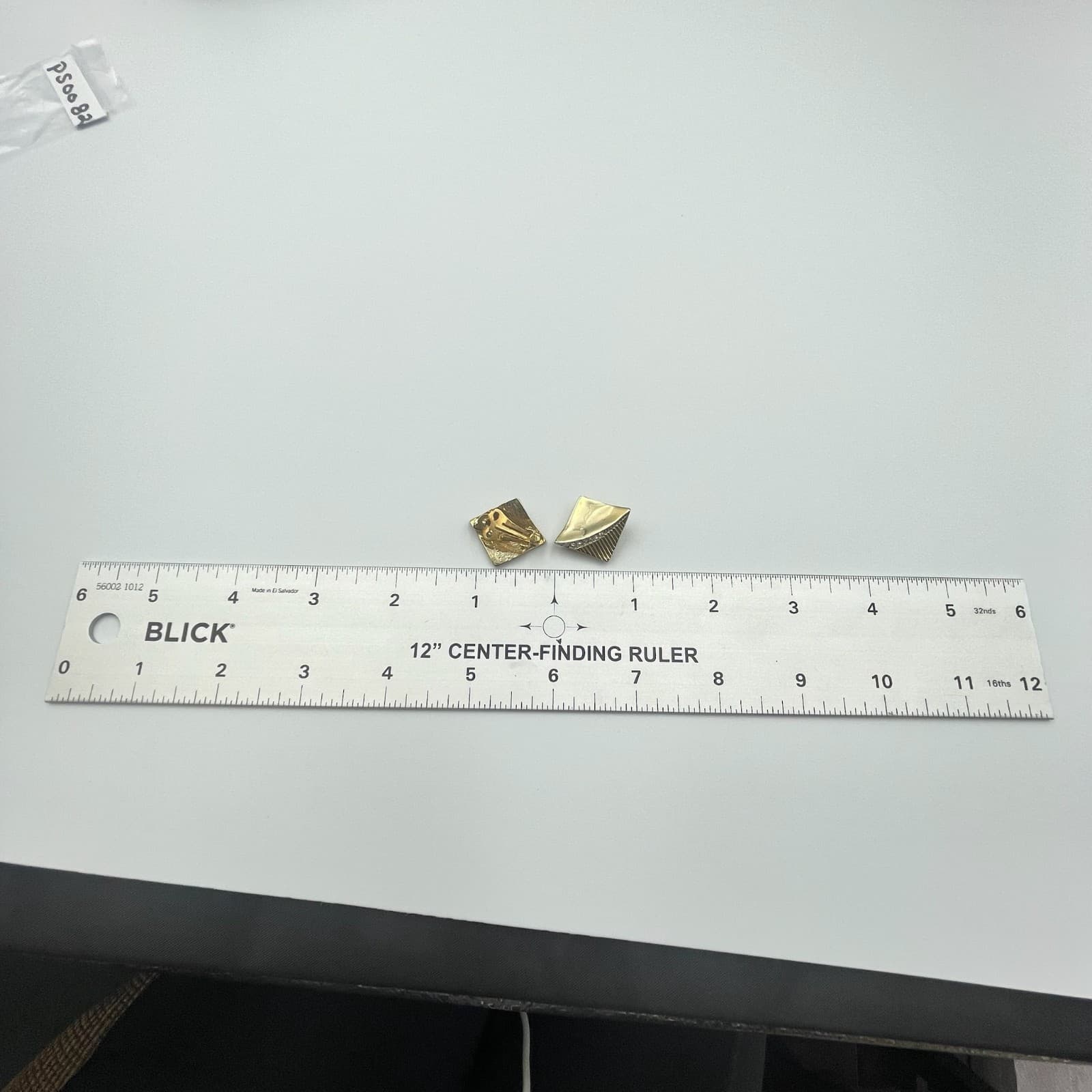 Vintage Gold Tone Square Clip On Earrings Pave Rhinestone Modernist Statement - Thumbnail 2