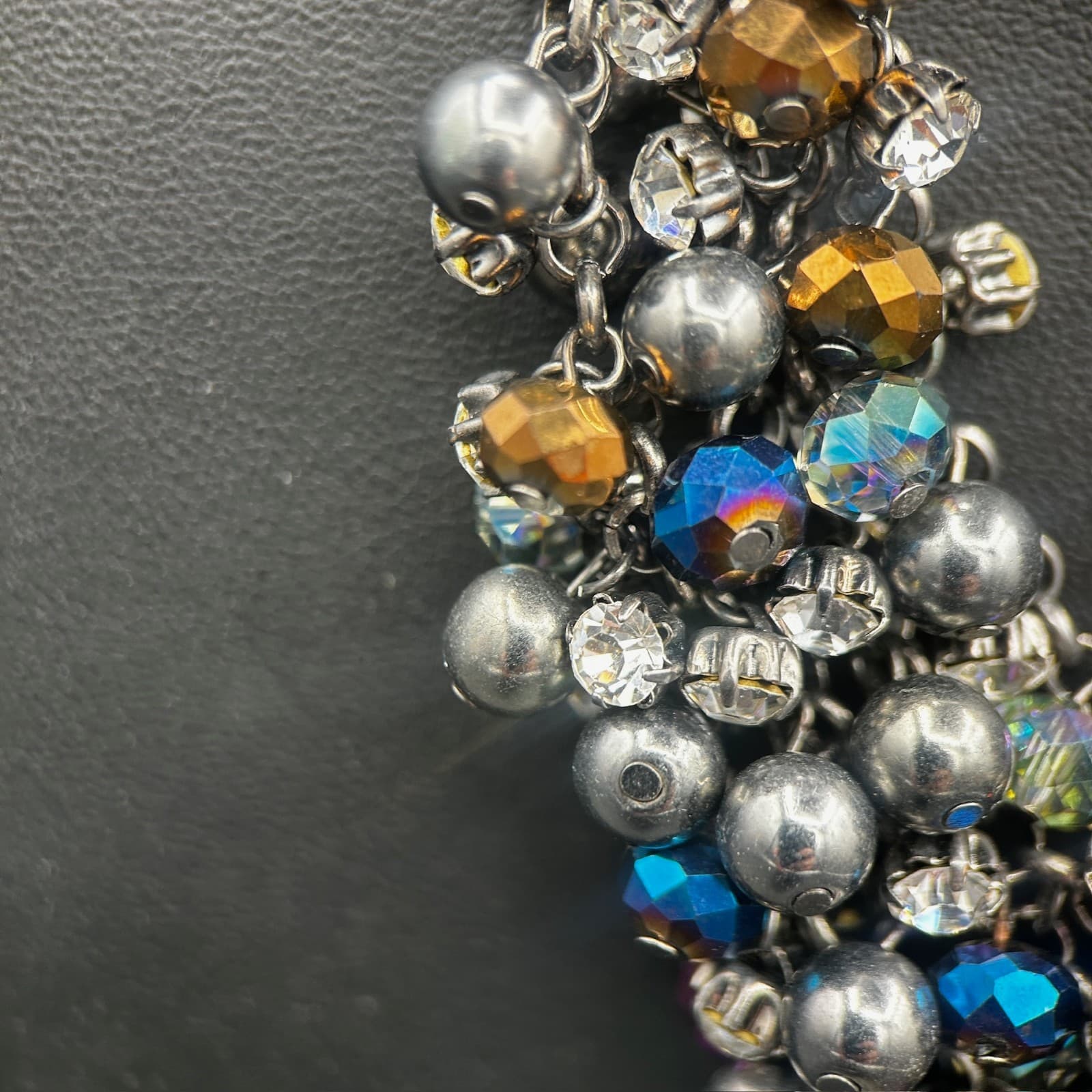 Vintage Gunmetal Cluster Statement Necklace Multicolor Beads 18in - Thumbnail 5