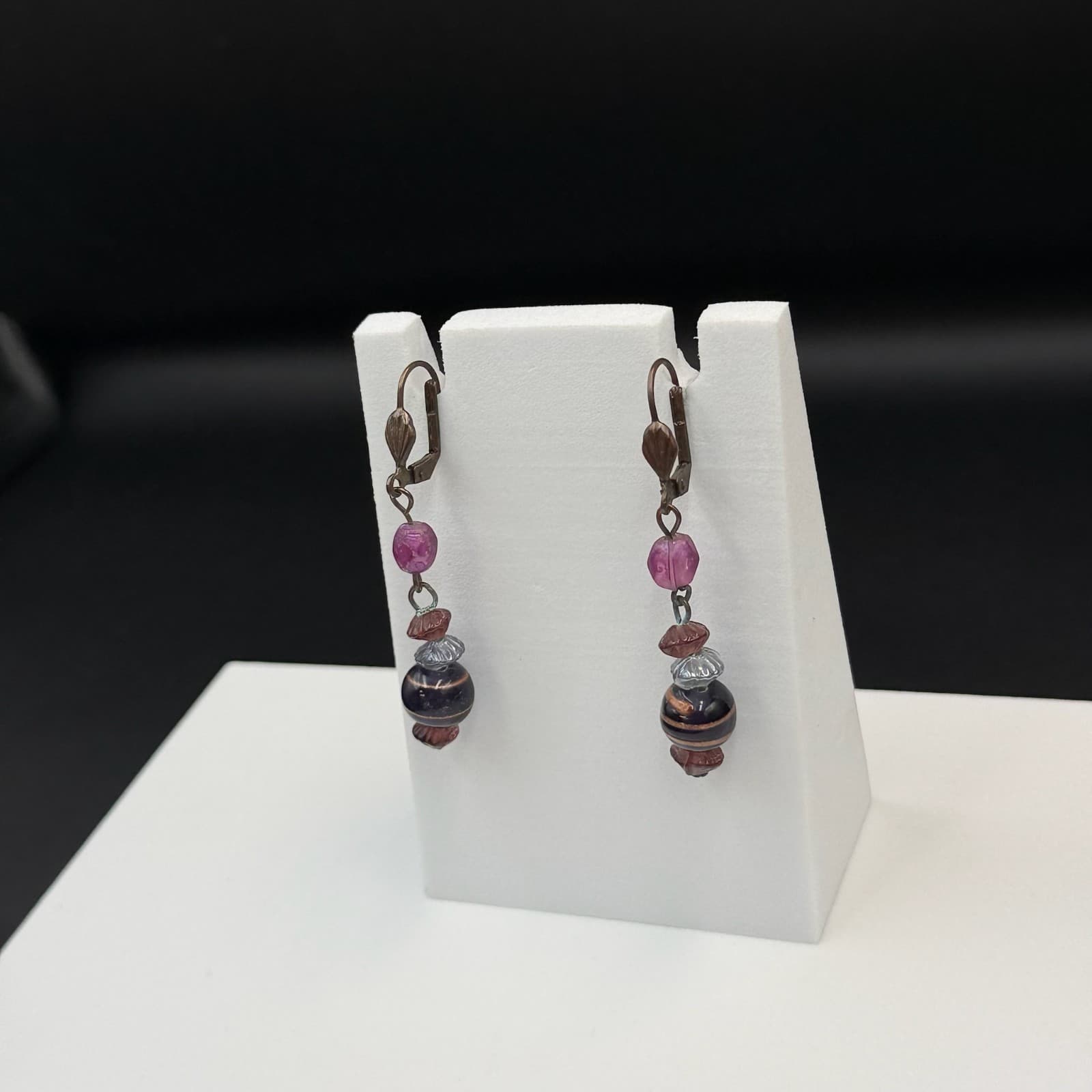 Vintage Purple Glass Lever-Back Beaded Dangle Drop Fashion Bohemian Earrings - Thumbnail 14