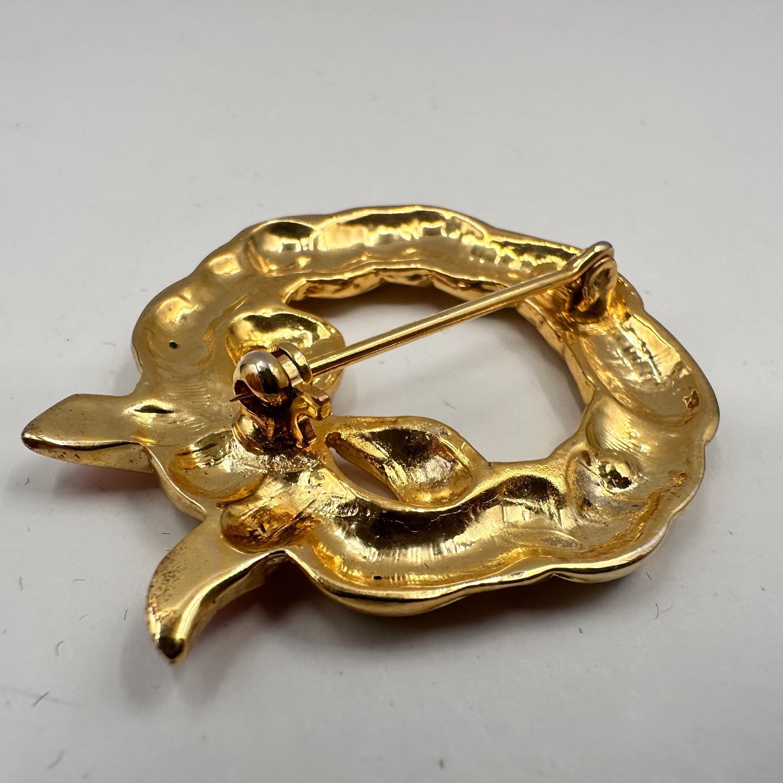 Vintage 80s 90s Christmas Brooch Pins Set Enamel Gold Tone Wreath Bells Heart - Thumbnail 4