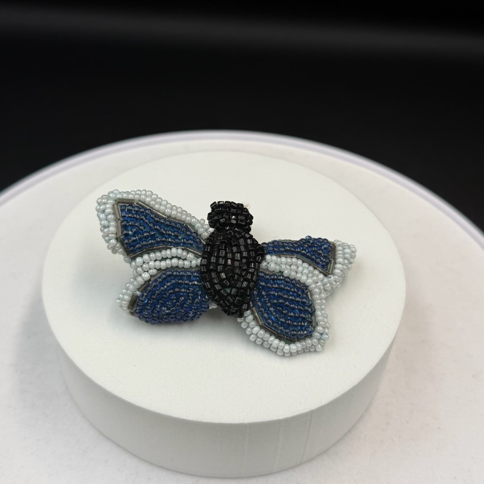 Vintage Blue White Black Beaded Butterfly Insect Fashion Hair Clip Barrette - Thumbnail 8
