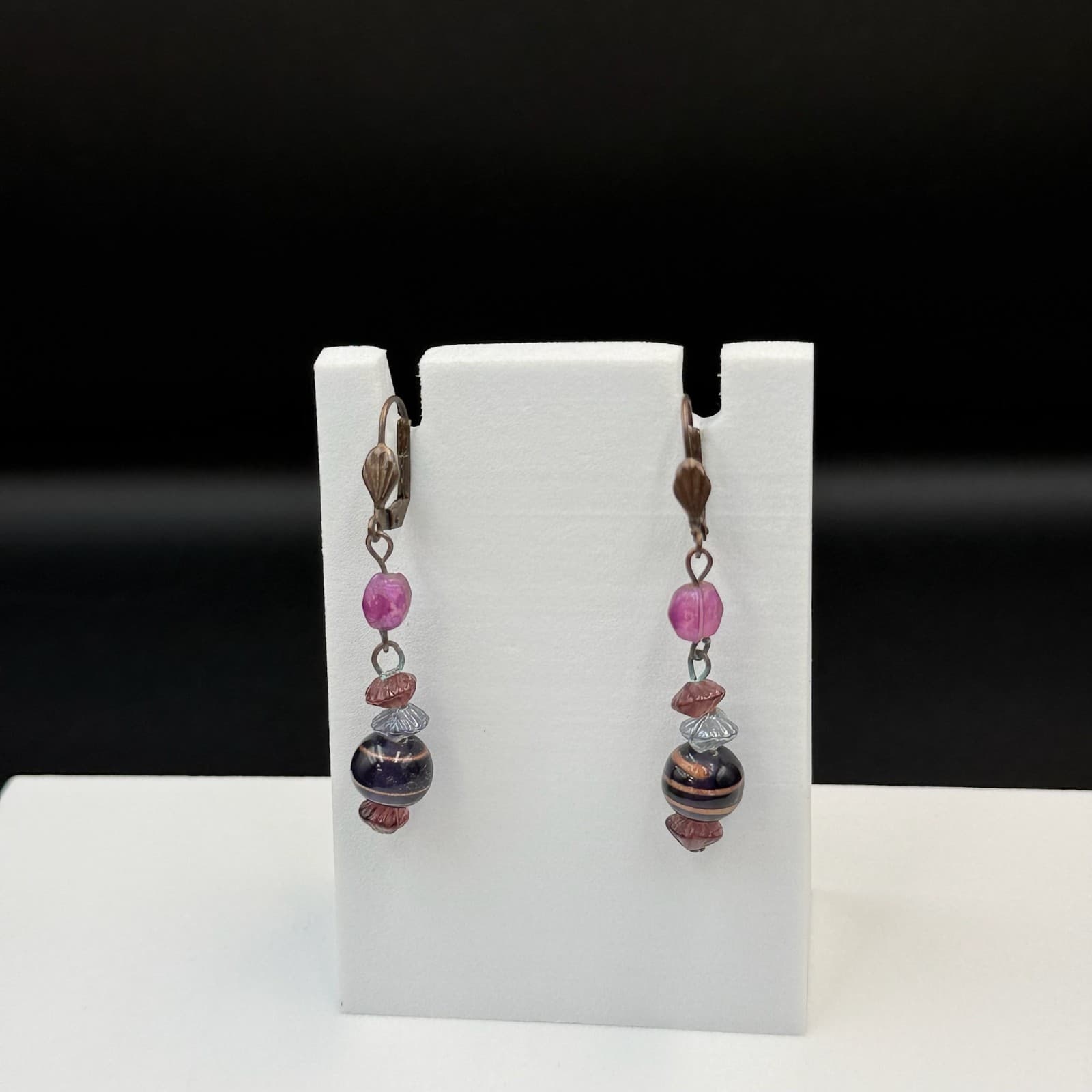 Vintage Purple Glass Lever-Back Beaded Dangle Drop Fashion Bohemian Earrings - Thumbnail 12