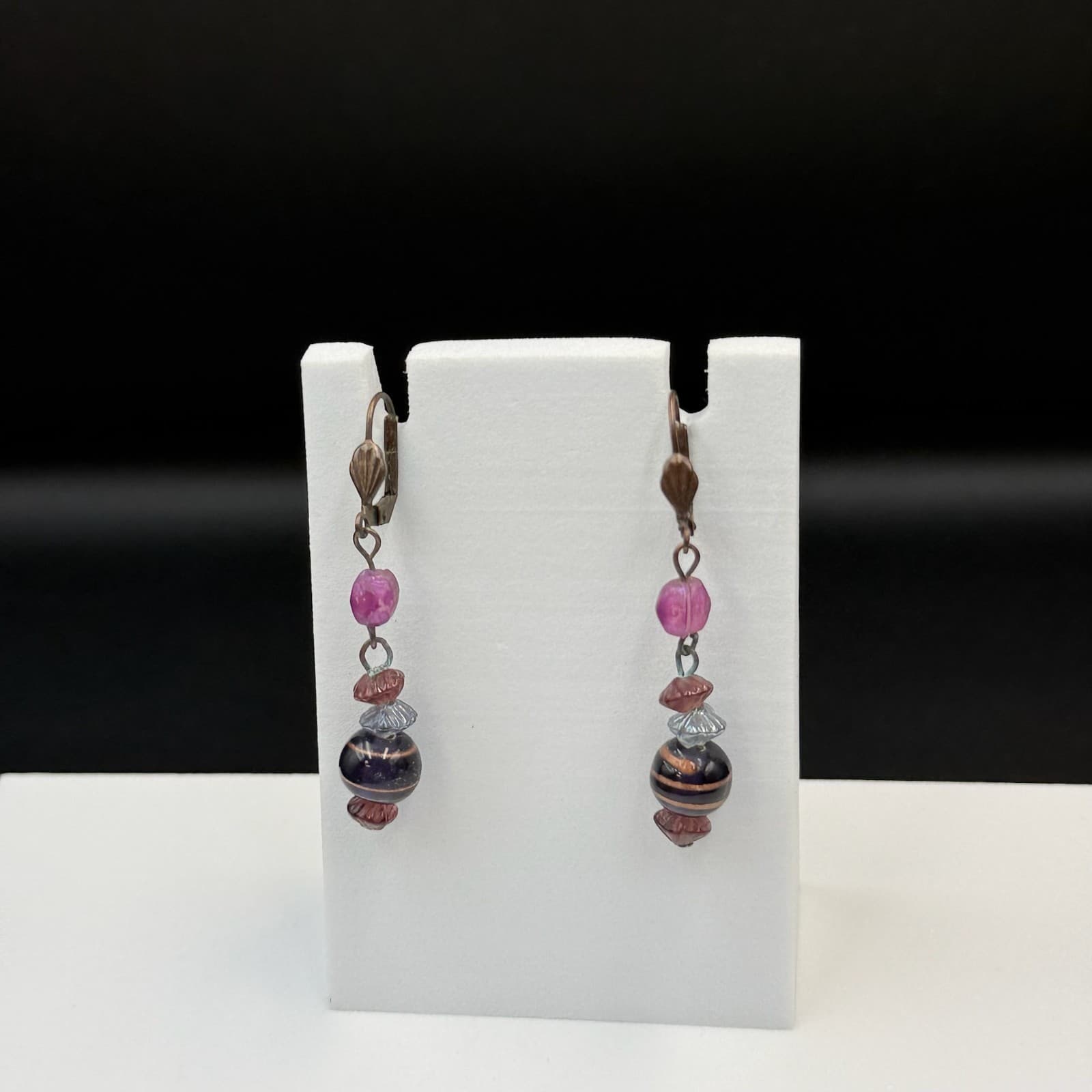 Vintage Purple Glass Lever-Back Beaded Dangle Drop Fashion Bohemian Earrings - Thumbnail 13