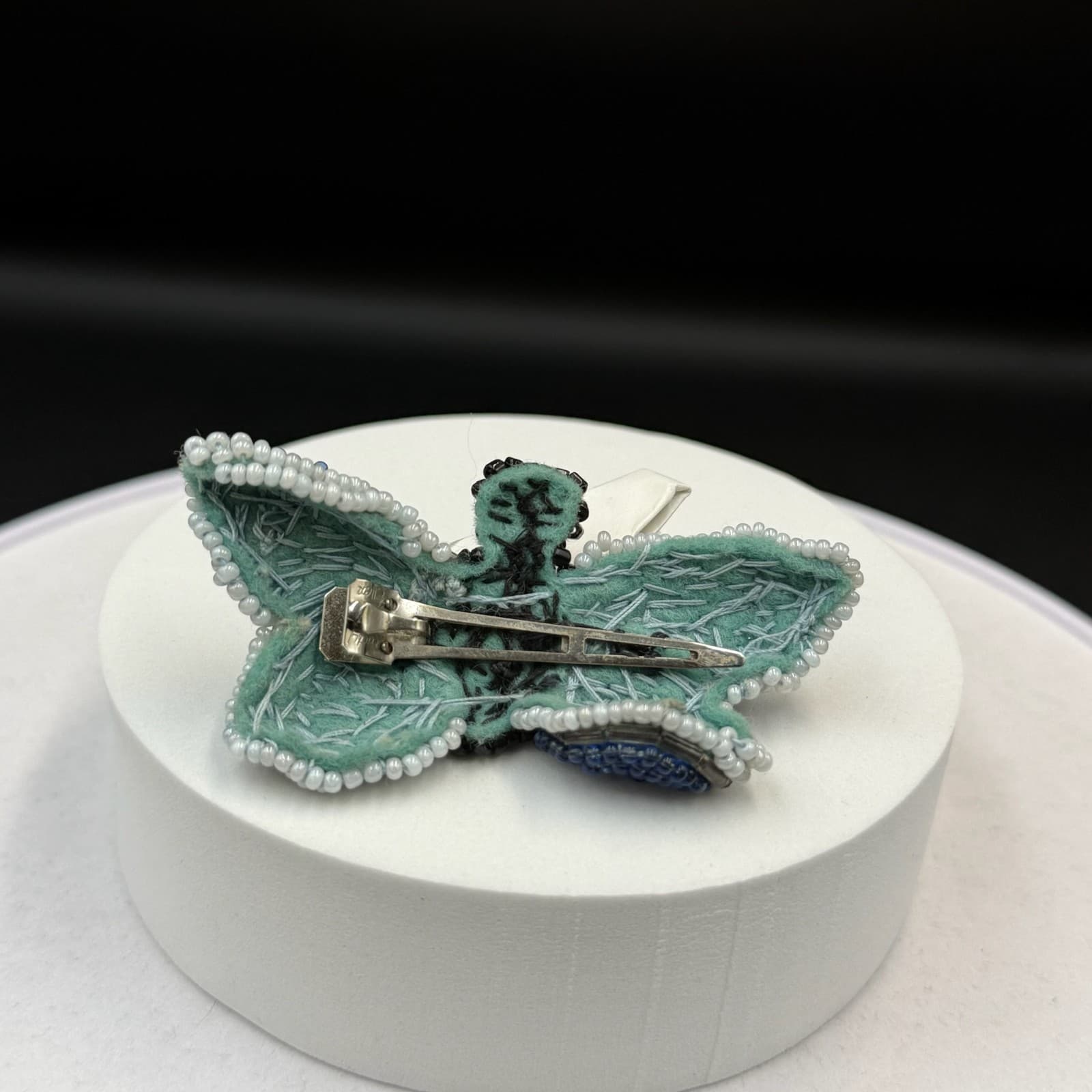 Vintage Blue White Black Beaded Butterfly Insect Fashion Hair Clip Barrette - Thumbnail 9