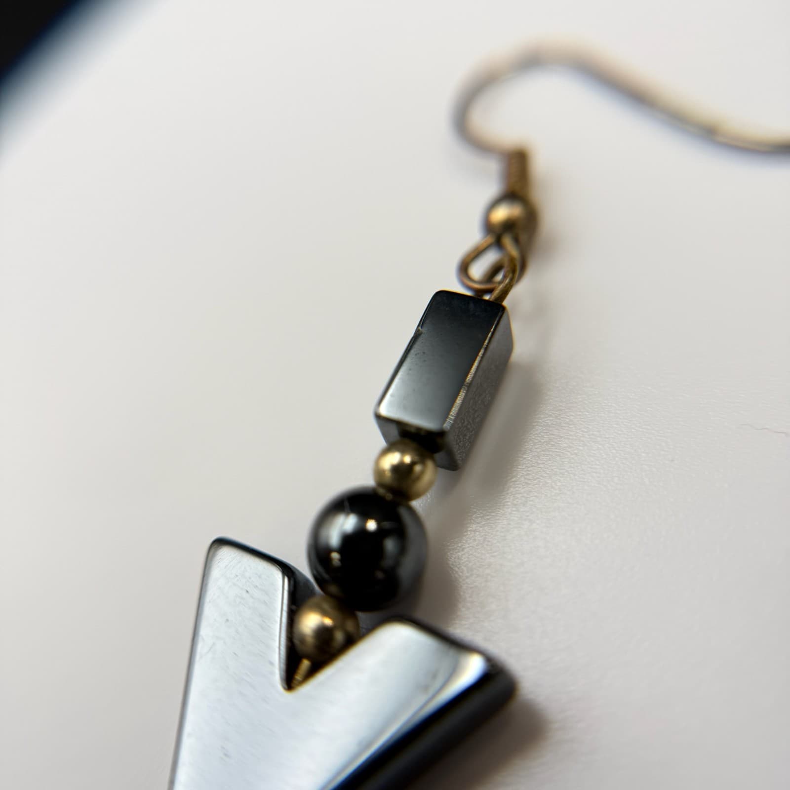 Vintage Black Hematite Geometric Gold-Toned Fashion Dangle Drop Hook Earrings - Thumbnail 10