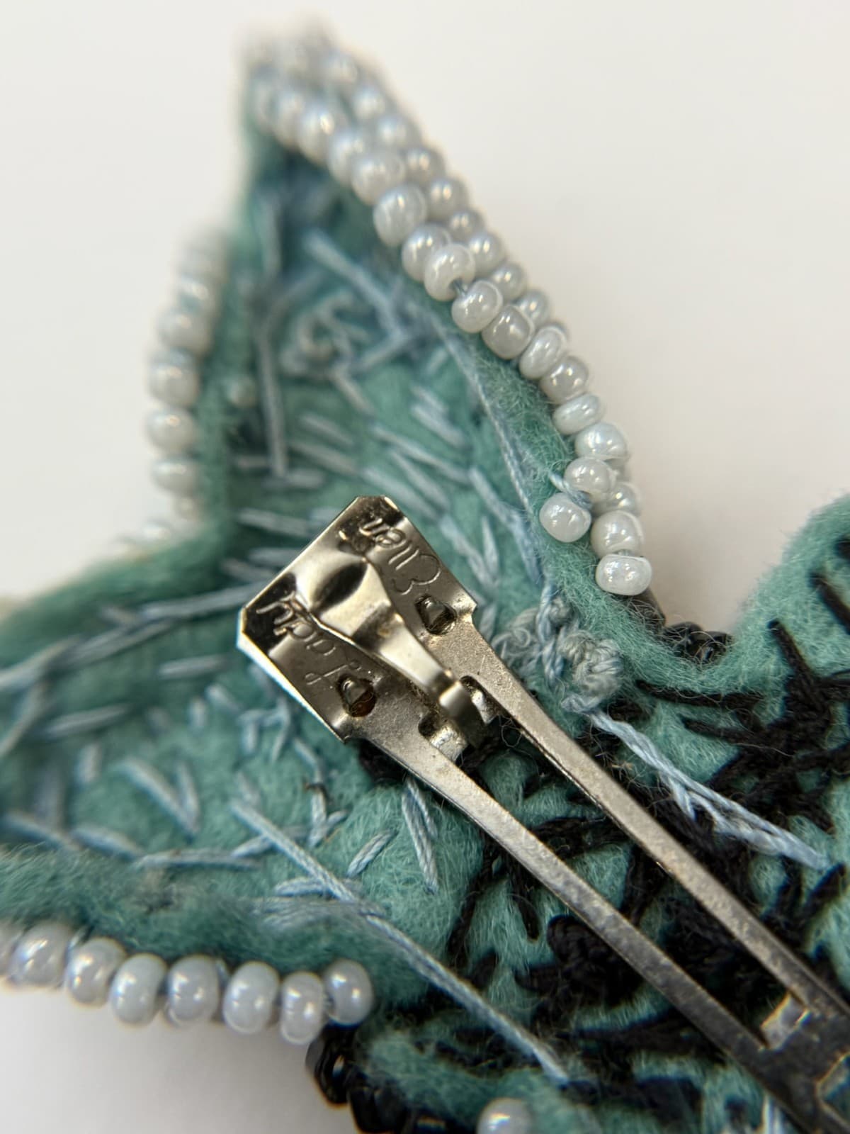 Vintage Blue White Black Beaded Butterfly Insect Fashion Hair Clip Barrette - Thumbnail 12