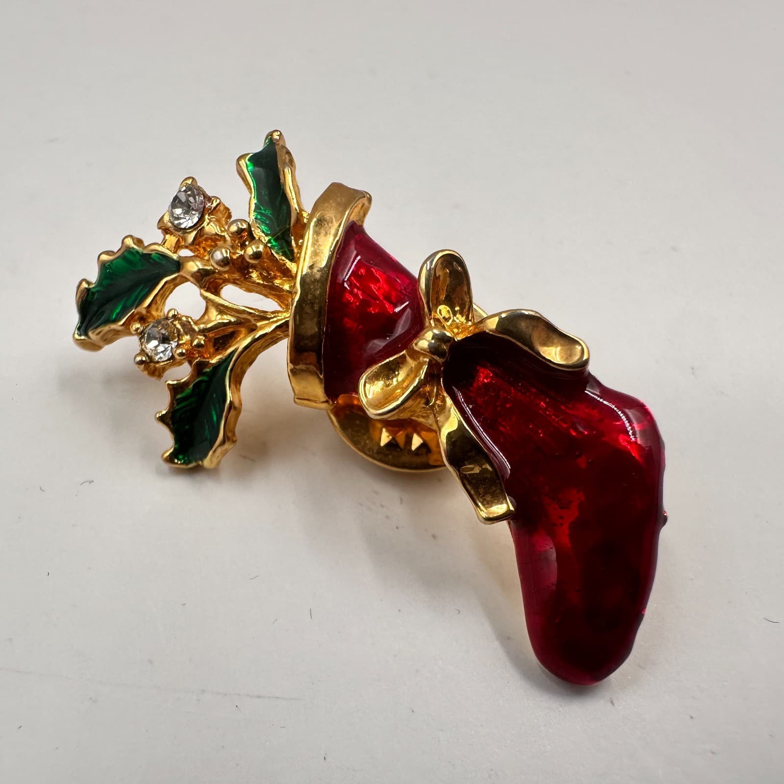 Vintage 80s 90s Christmas Brooch Pins Set Enamel Gold Tone Wreath Bells Heart - Thumbnail 14