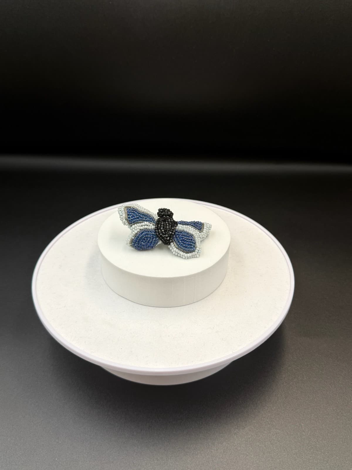 Vintage Blue White Black Beaded Butterfly Insect Fashion Hair Clip Barrette - Thumbnail 3