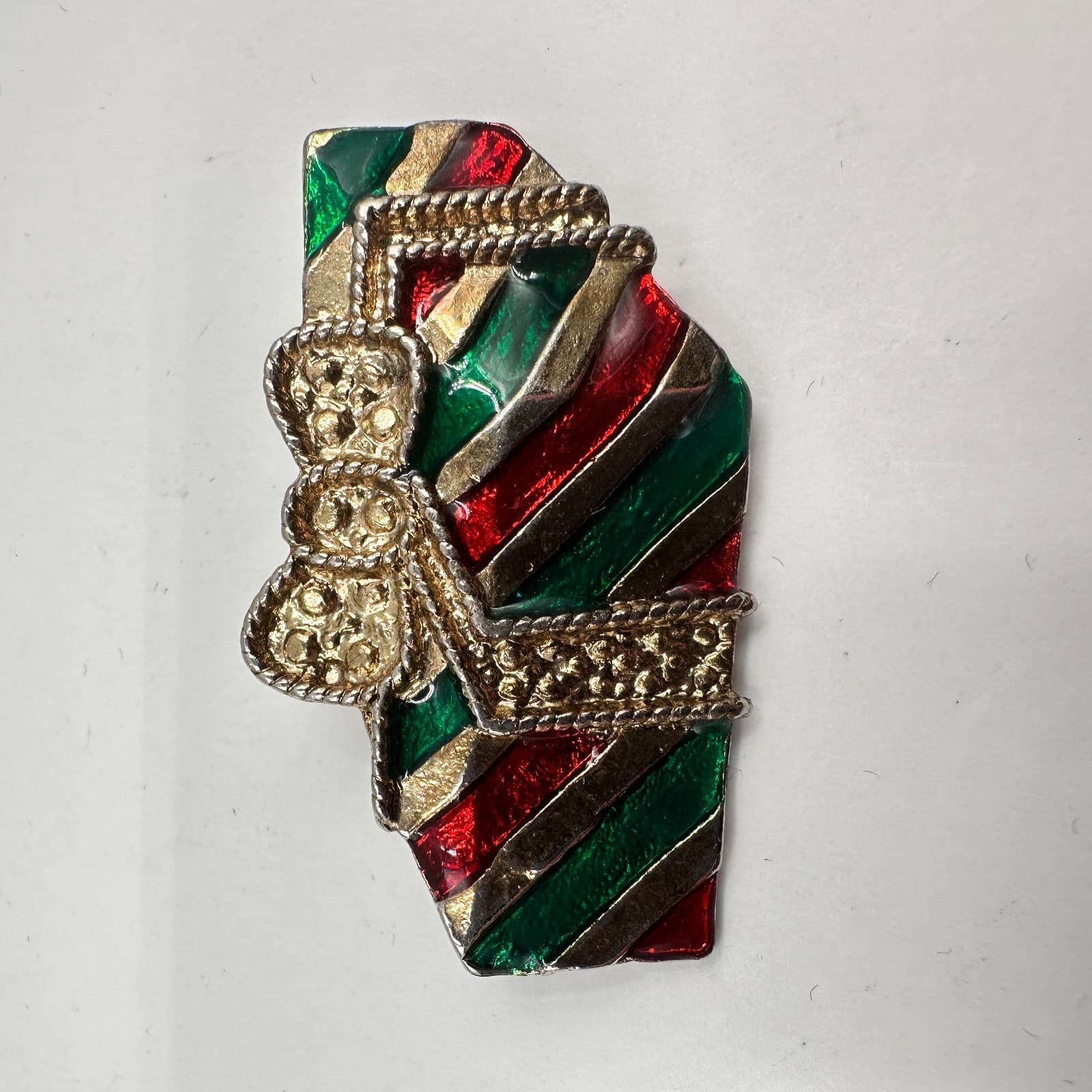 Vintage 80s 90s Christmas Brooch Pins Set Enamel Gold Tone Wreath Bells Heart - Thumbnail 5