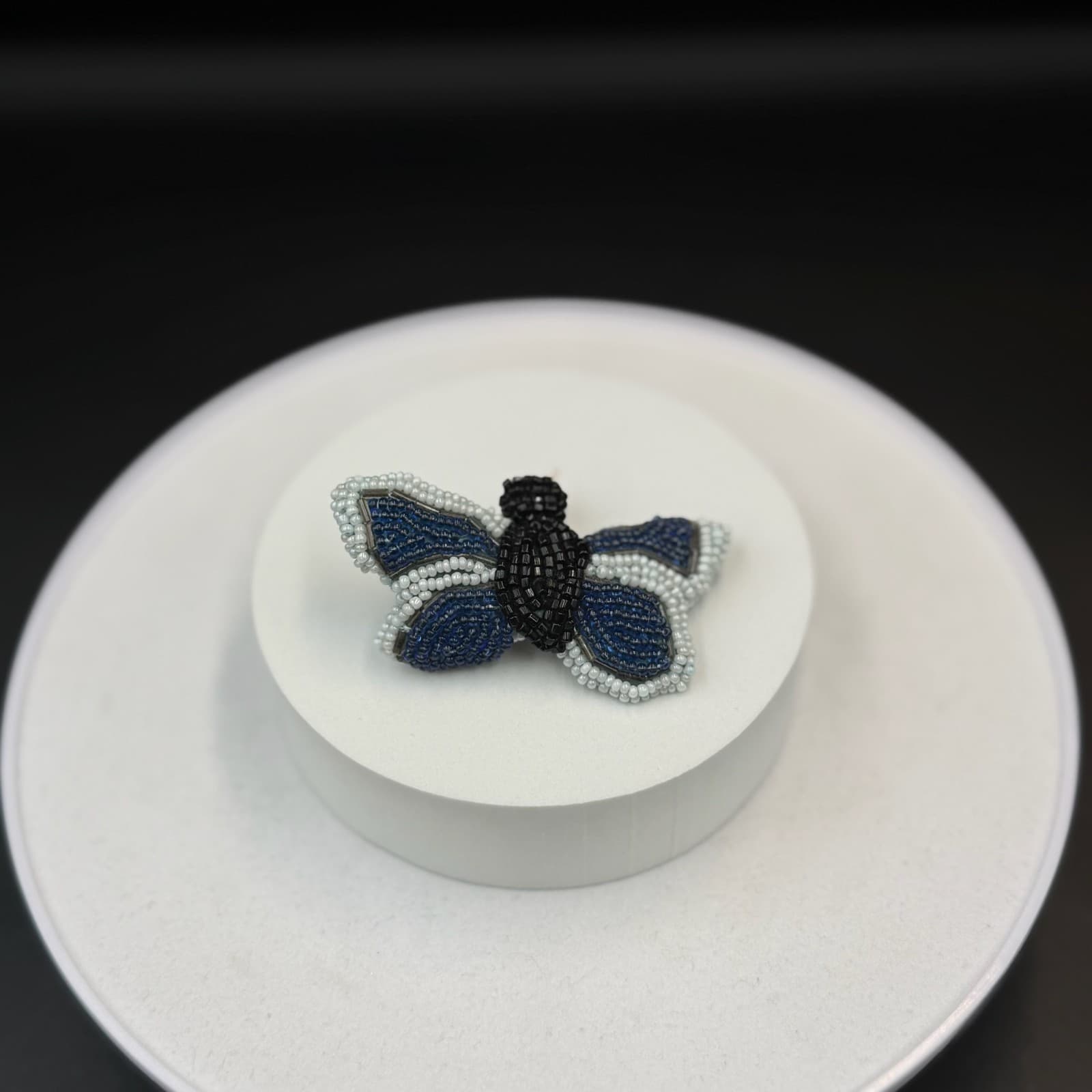 Vintage Blue White Black Beaded Butterfly Insect Fashion Hair Clip Barrette - Thumbnail 7