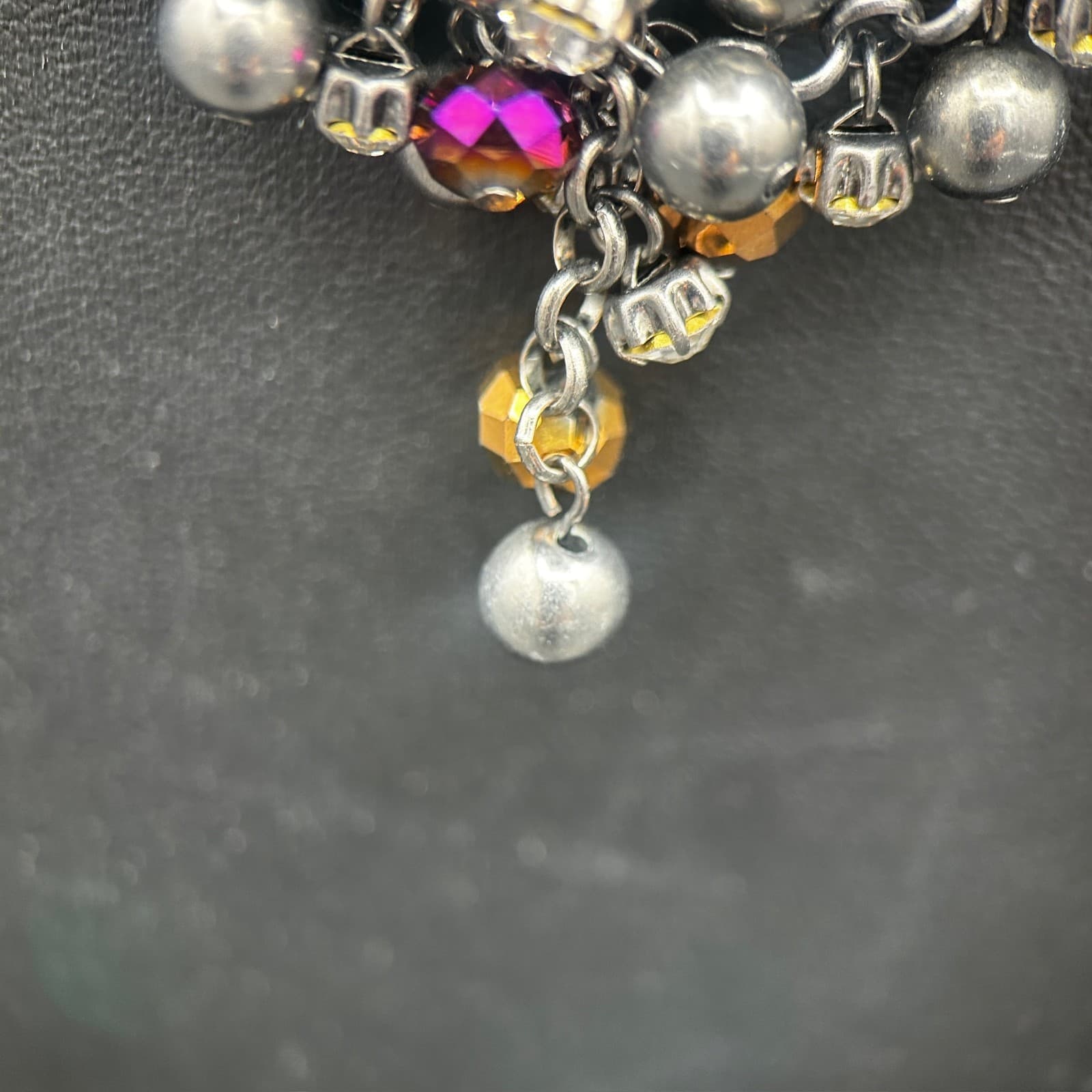 Vintage Gunmetal Cluster Statement Necklace Multicolor Beads 18in - Thumbnail 4