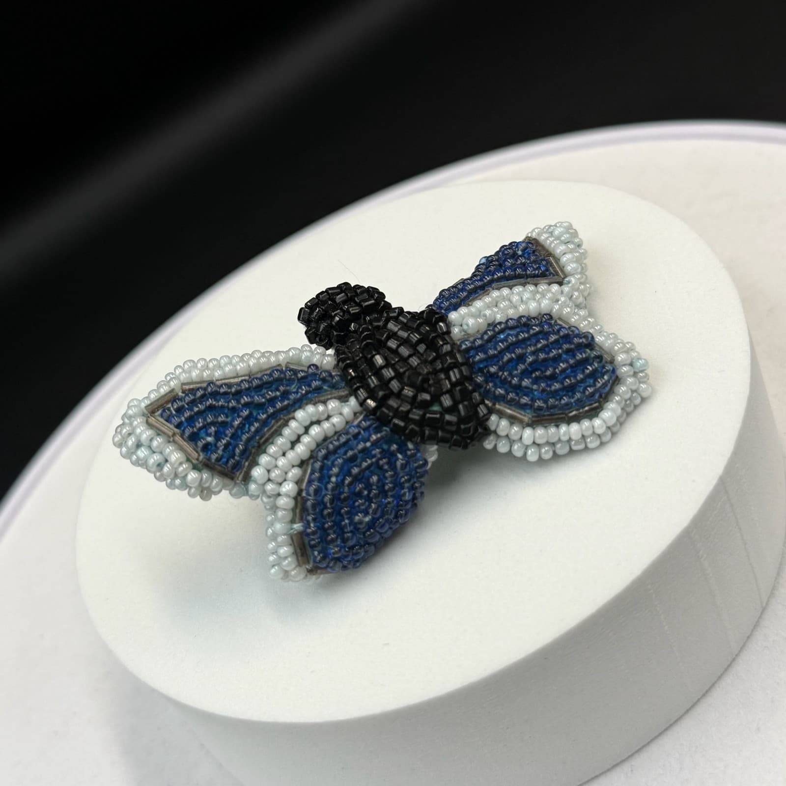 Vintage Blue White Black Beaded Butterfly Insect Fashion Hair Clip Barrette - Thumbnail 6