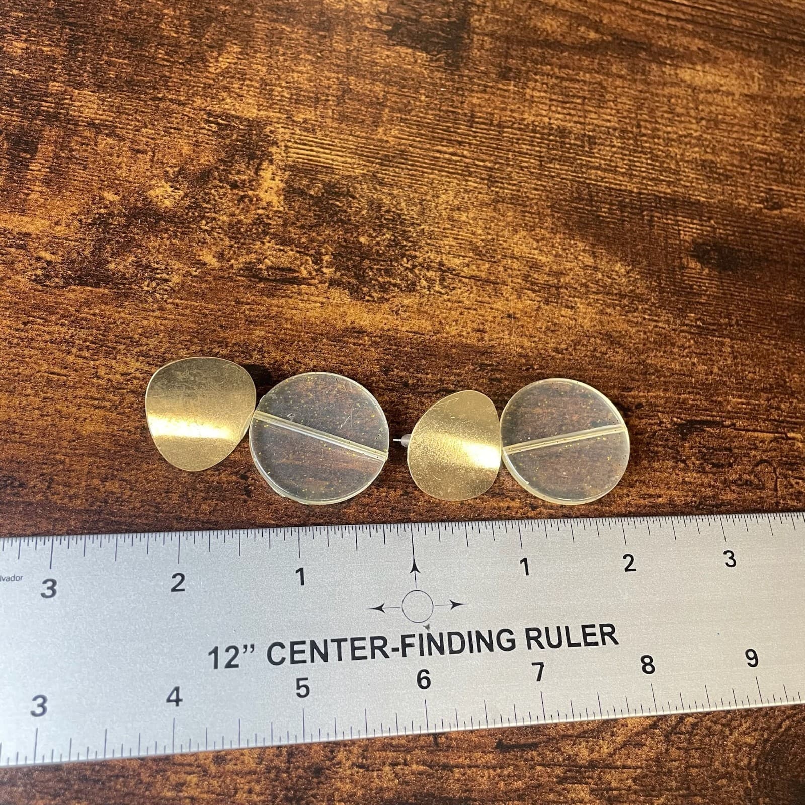 Vintage VTG Lucite Earrings Gold Tone Disc Drop Clear Glitter Acrylic Large - Thumbnail 3