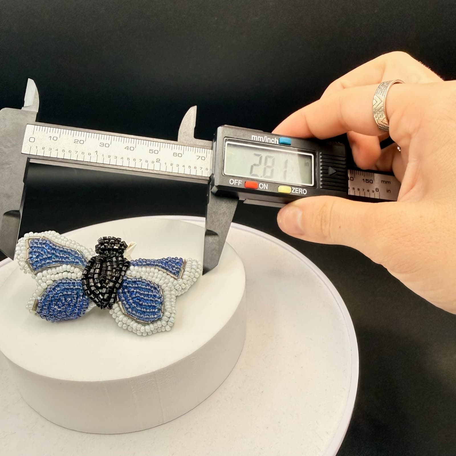 Vintage Blue White Black Beaded Butterfly Insect Fashion Hair Clip Barrette - Thumbnail 4