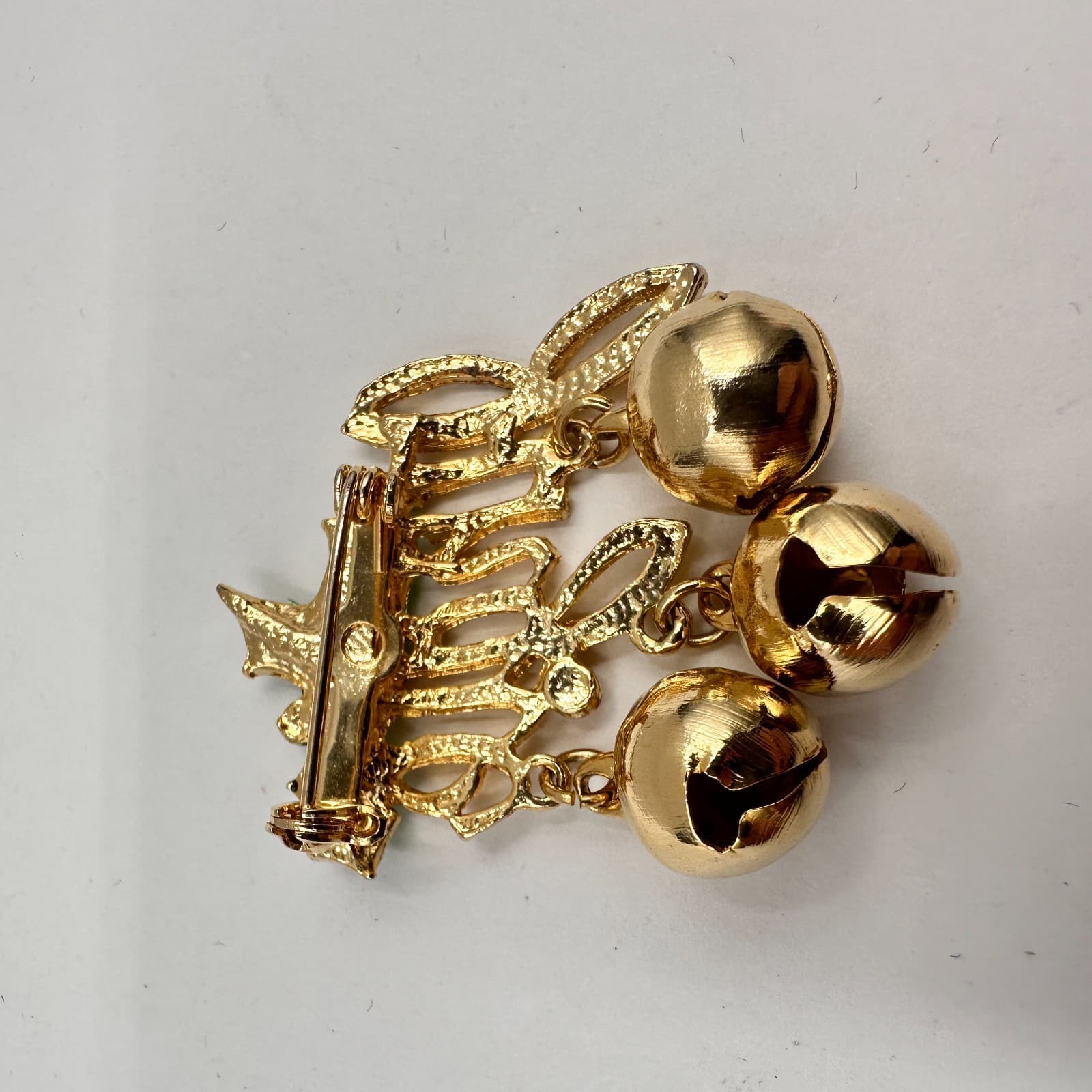 Vintage 80s 90s Christmas Brooch Pins Set Enamel Gold Tone Wreath Bells Heart - Thumbnail 12