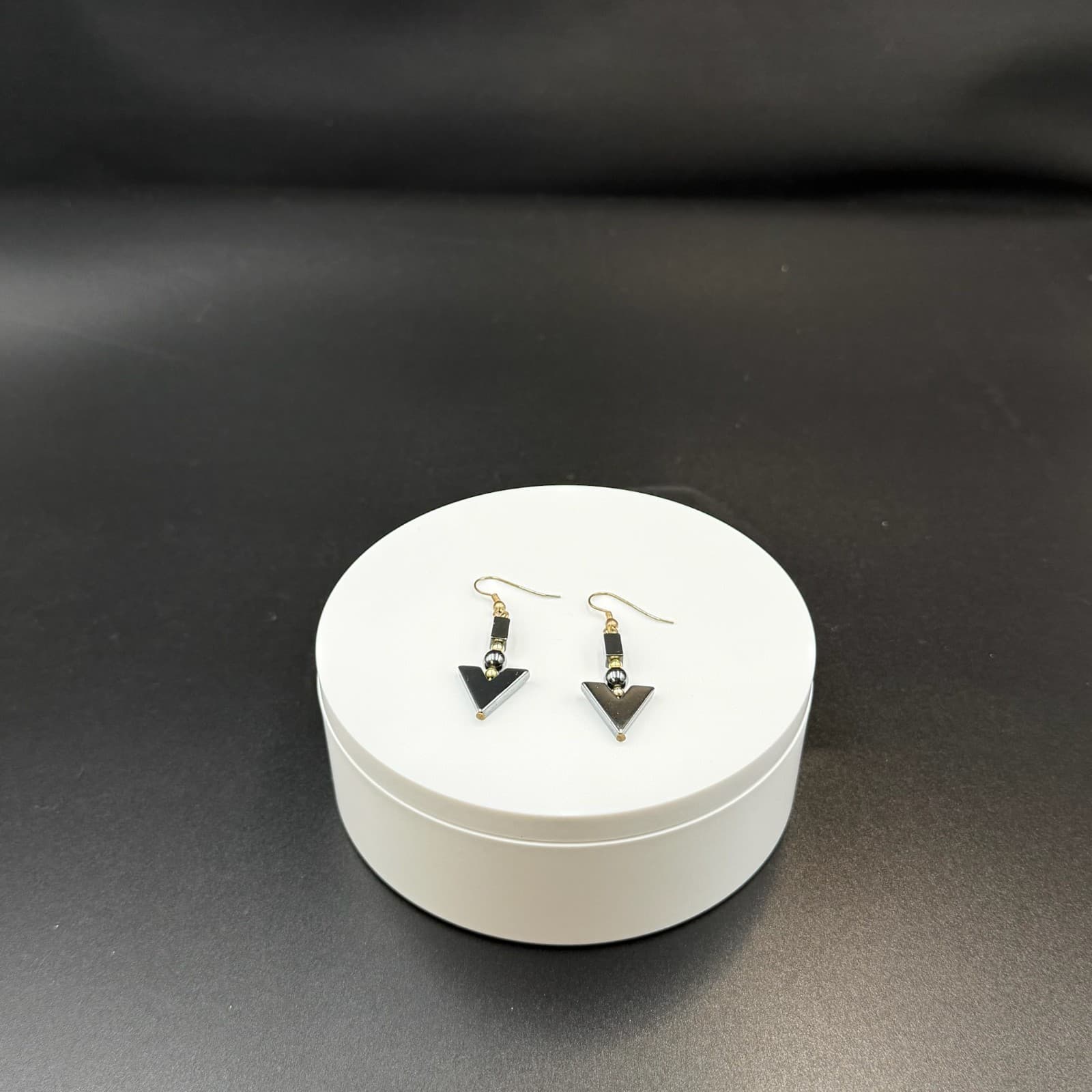 Vintage Black Hematite Geometric Gold-Toned Fashion Dangle Drop Hook Earrings - Thumbnail 8