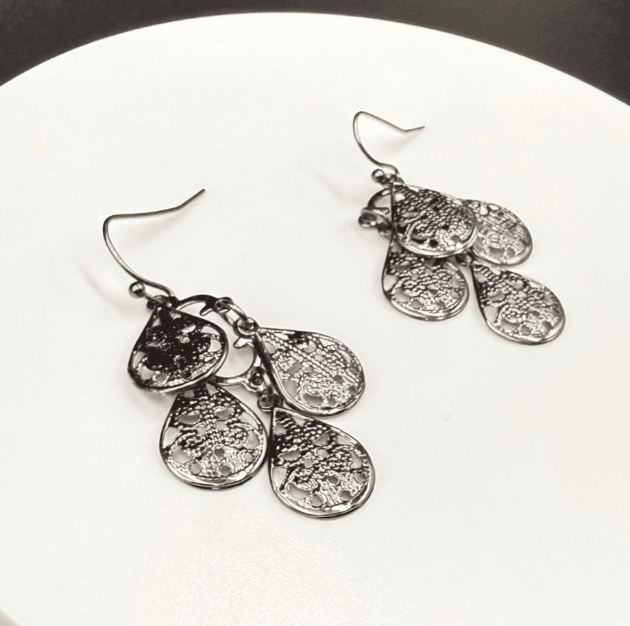 Vintage French Wire Silver-Tone Fashion Classic Dropped Filigree Teardrop Dangle - Image 1