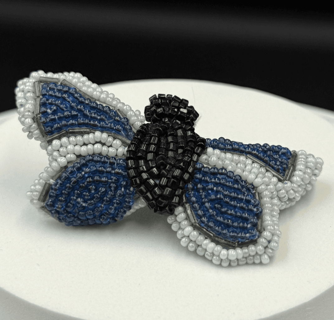Vintage Blue White Black Beaded Butterfly Insect Fashion Hair Clip Barrette - Image 1